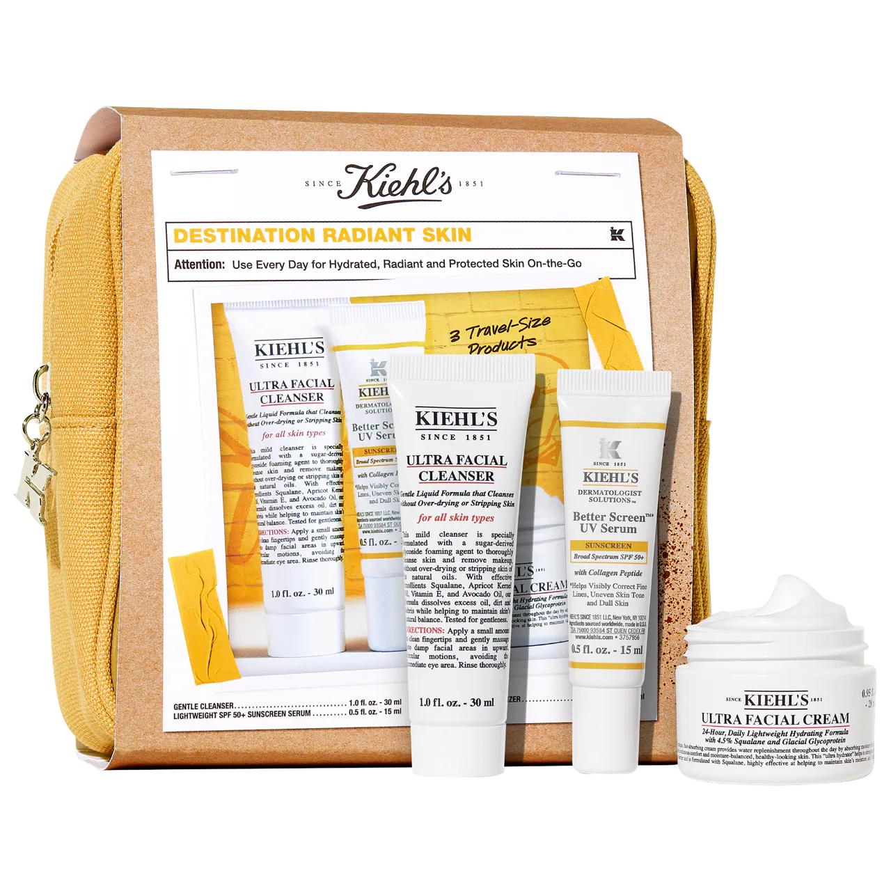 Destination Radiant: Hydrating Skincare Gift Set with SPF 50 - Travel Size for Dry Skin, Radiant Complexion & UV Protection