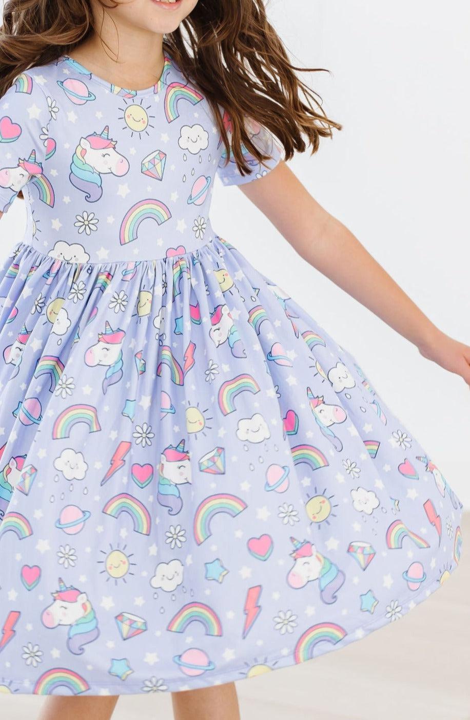 Mila & Rose ® Galactic Unicorns S/S Pocket Twirl Dress — side view