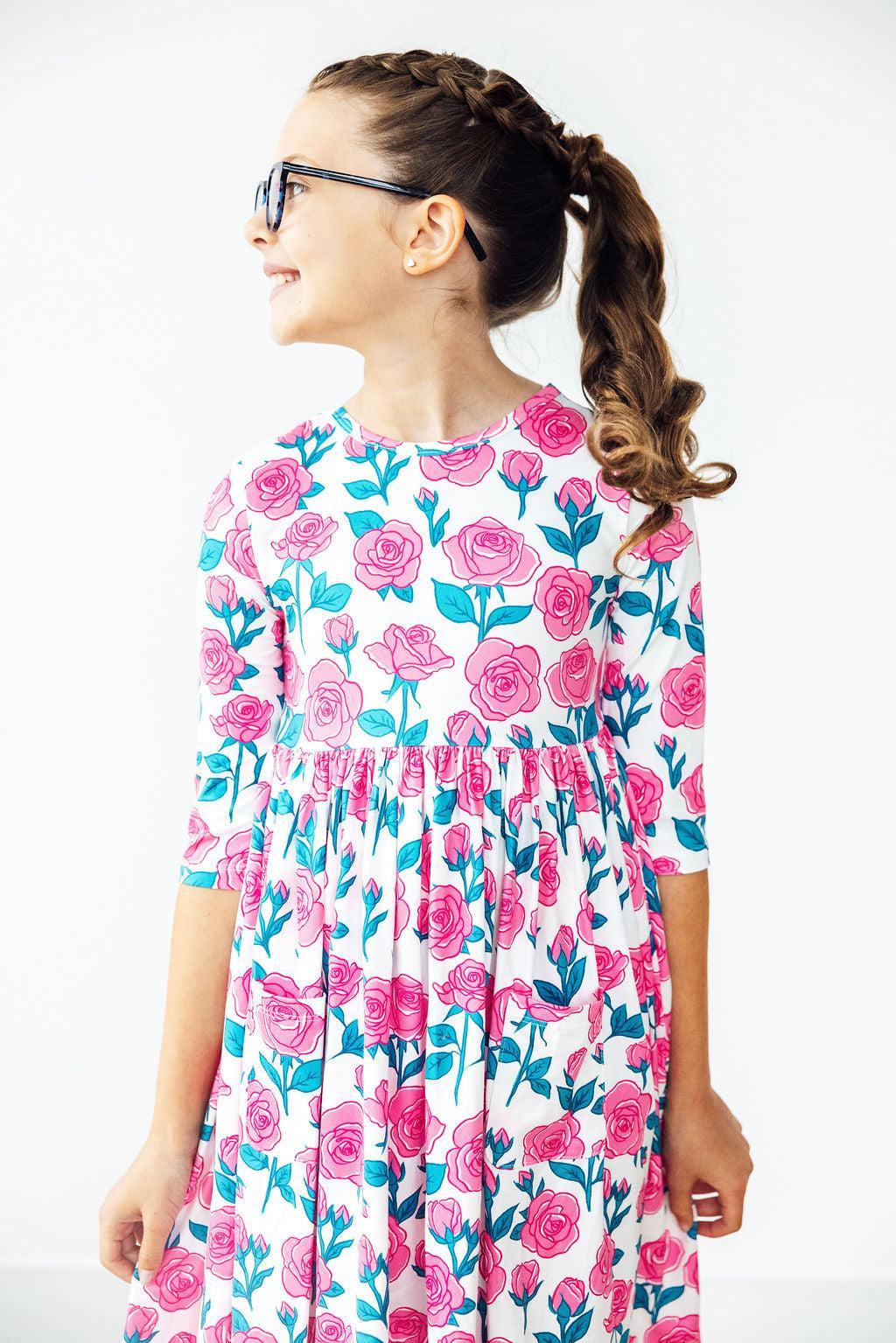 Mila & Rose ® SALE Garden Glow 3/4 Sleeve Pocket Twirl Dress — detail close-up