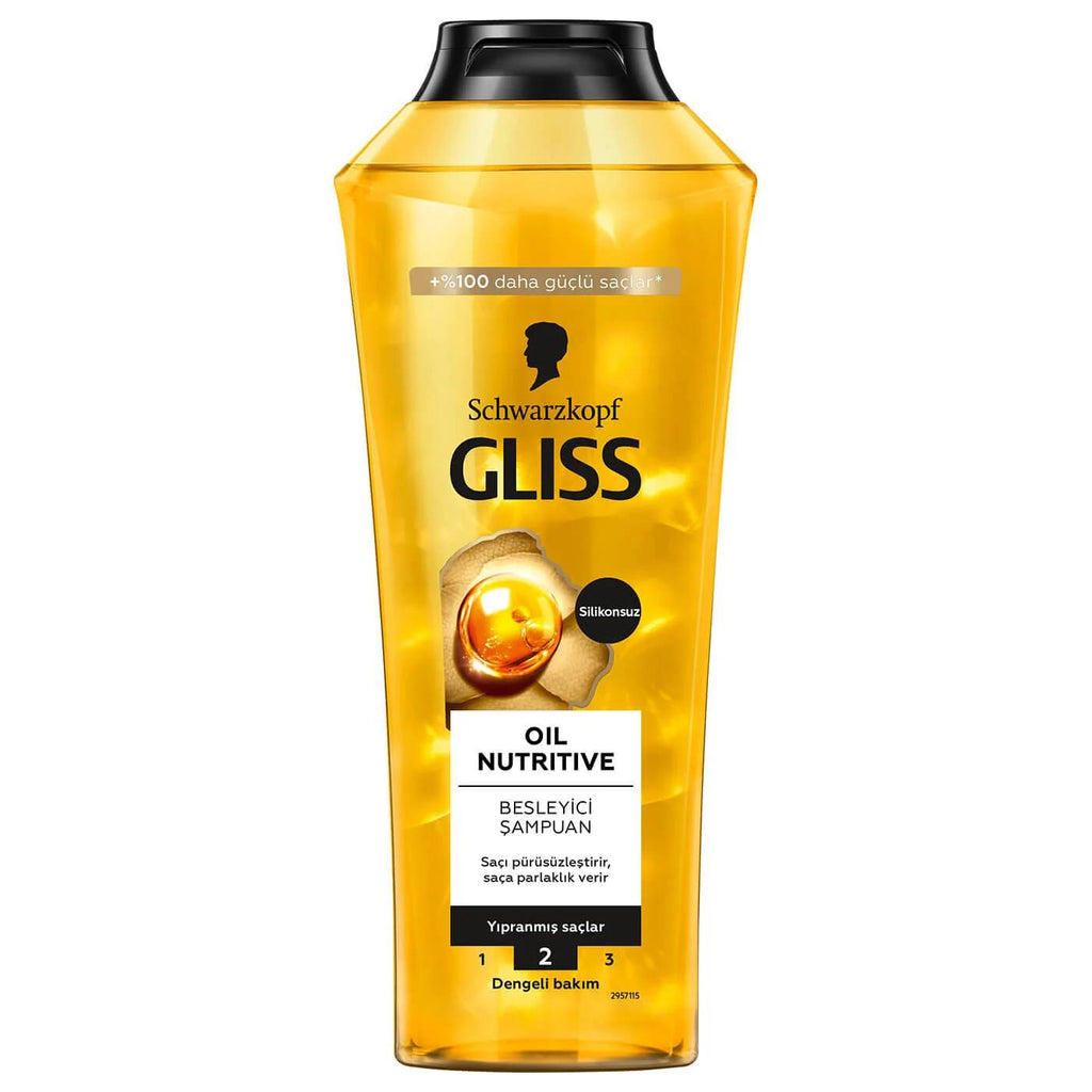 Gliss Oil Nutritive Nourishing Shampoo for Dry and Damaged Hair - 13.53 fl oz, Silikon-Free with Omega 9 and Marula Oil