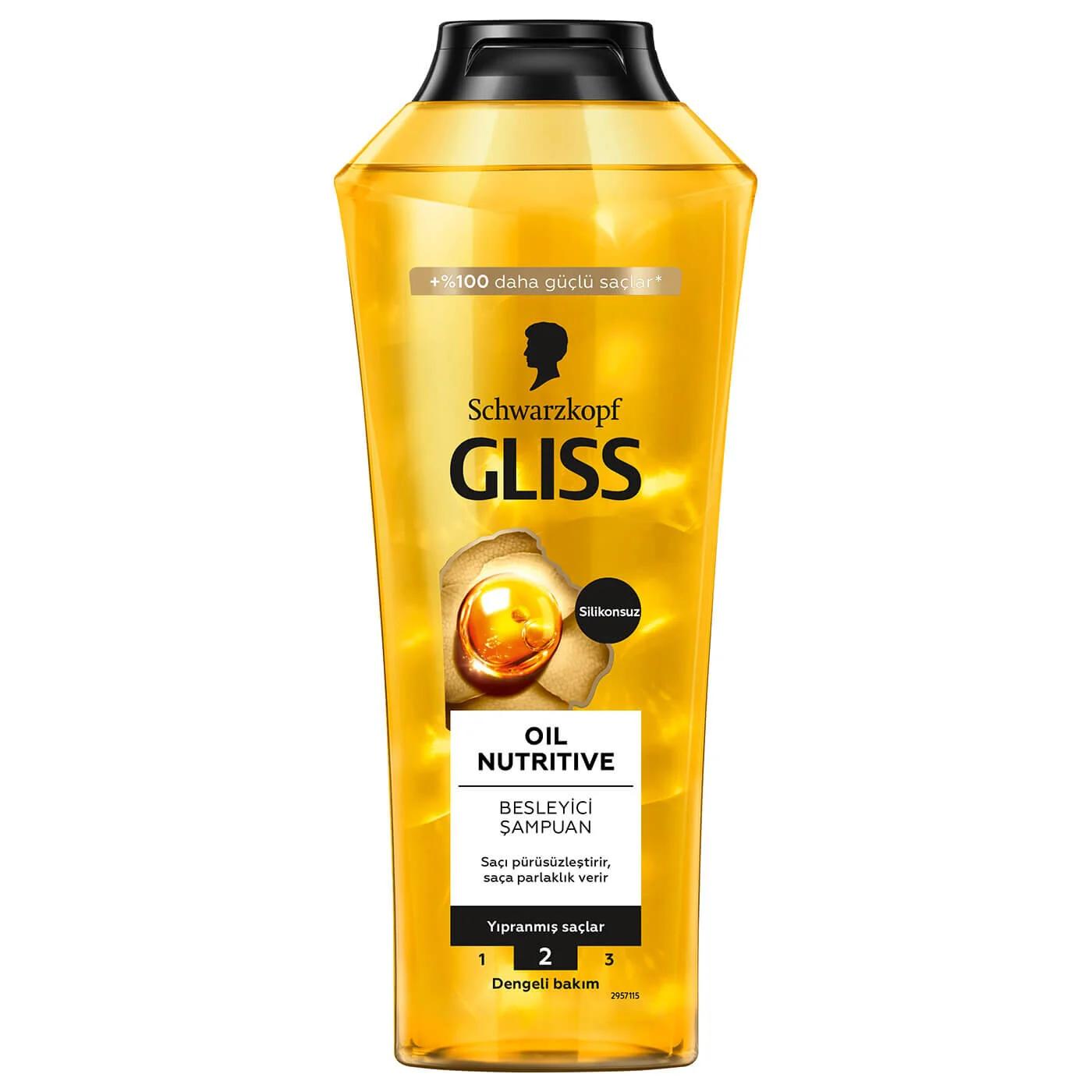 Gliss Oil Nutritive Nourishing Shampoo for Dry and Damaged Hair - 13.53 fl oz, Silikon-Free with Omega 9 and Marula Oil