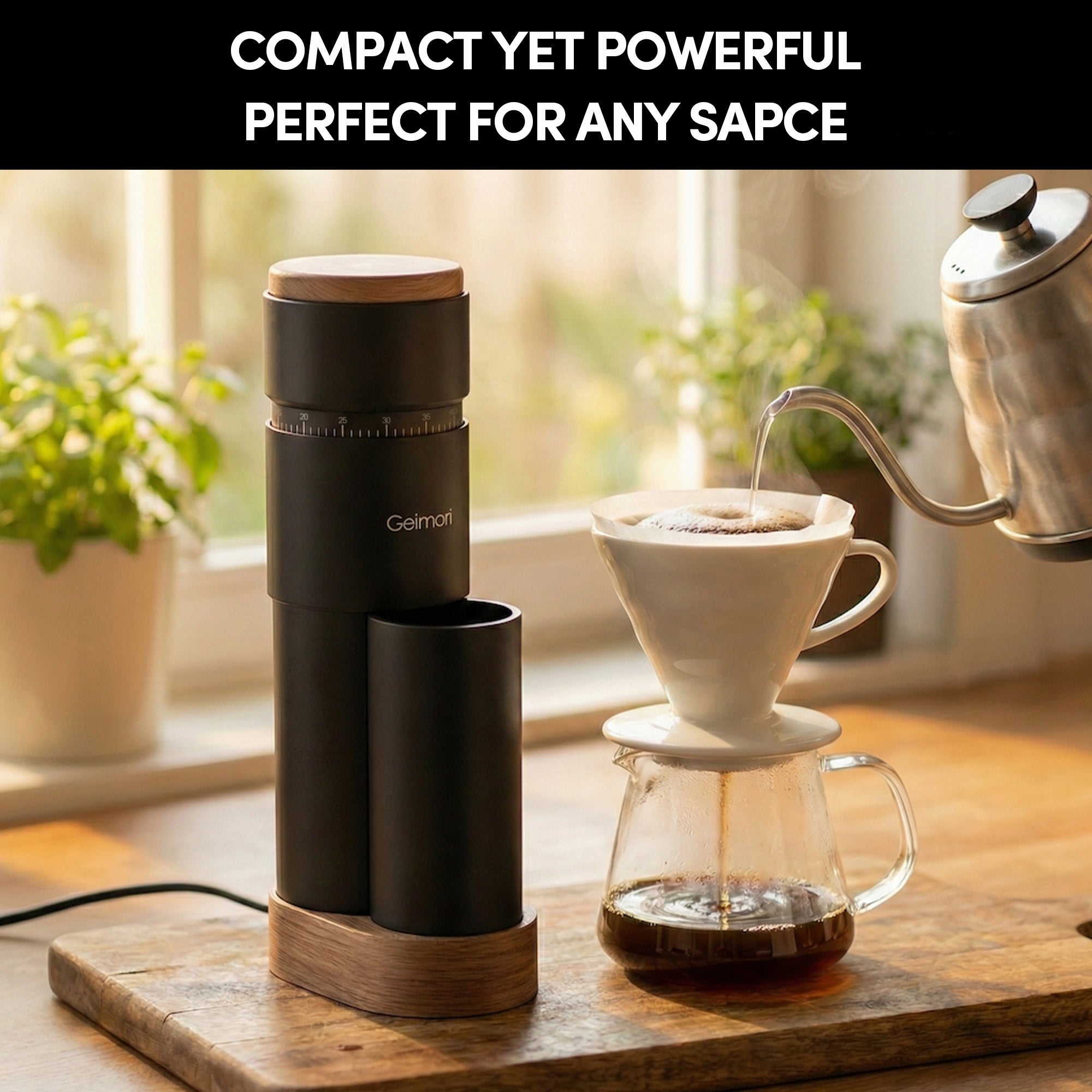 Geimori T38 Plus-The True Pro Grade Portable Coffee Grinder with 38mm Conical Burr, Anti-Static Tech, Stepless Grind Settings