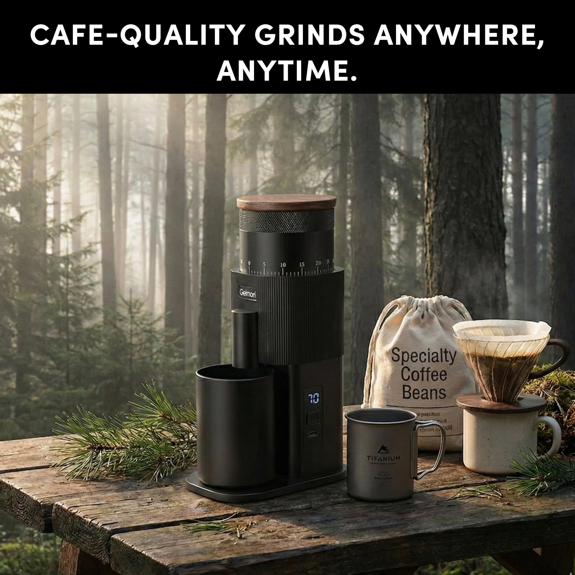 Geimori T38-The True Pro Grade Portable Coffee Grinder with 38mm Conical Burrs, 3600mAh Batteries, Stepless Grind Settings – 
