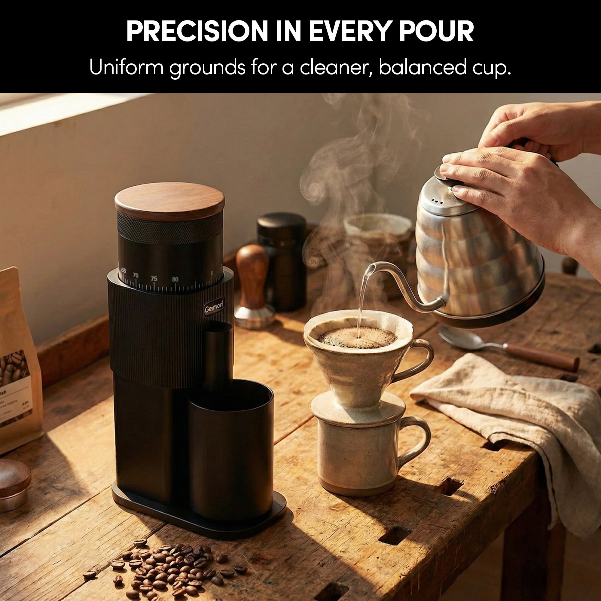 Geimori T38-The True Pro Grade Portable Coffee Grinder with 38mm Conical Burrs, 3600mAh Batteries, Stepless Grind Settings – 
