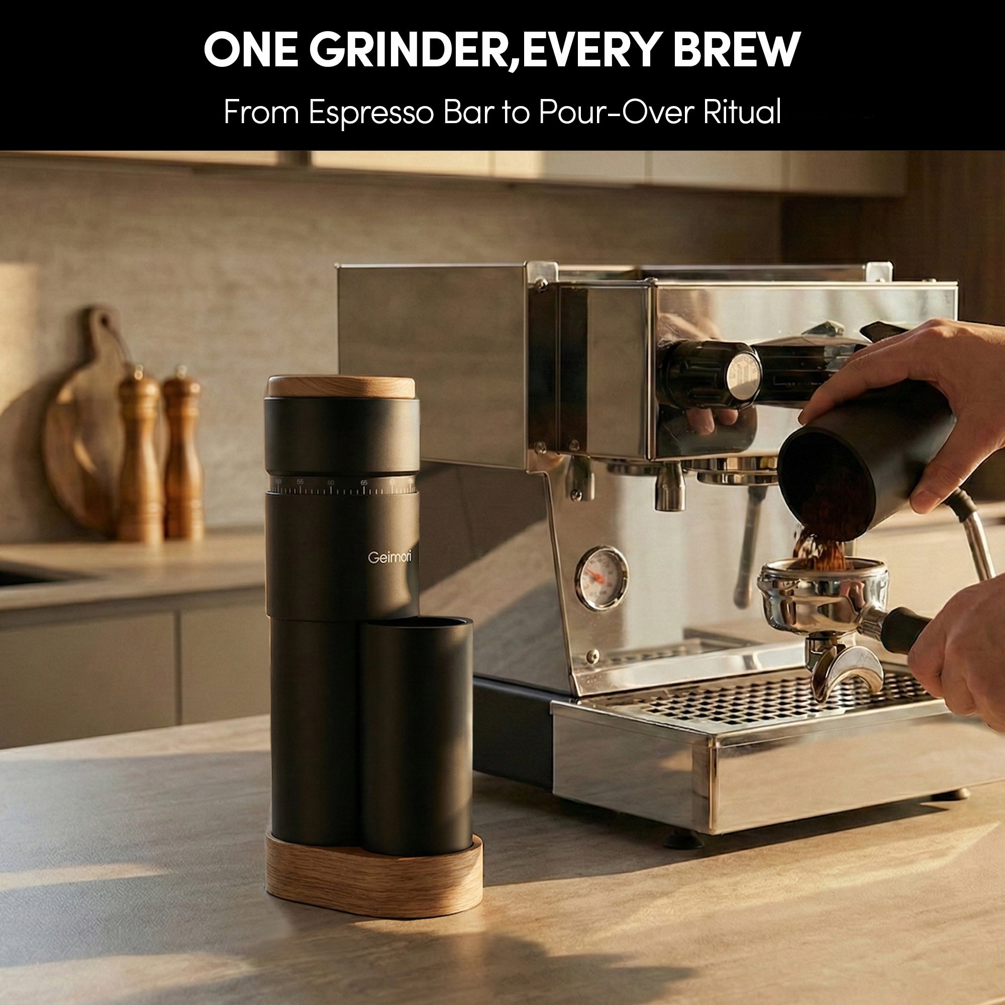 Geimori T38 Plus-The True Pro Grade Portable Coffee Grinder with 38mm Conical Burr, Anti-Static Tech, Stepless Grind Settings