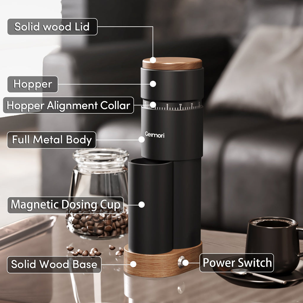 Geimori T38 Plus-The True Pro Grade Portable Coffee Grinder with 38mm Conical Burr, Anti-Static Tech, Stepless Grind Settings