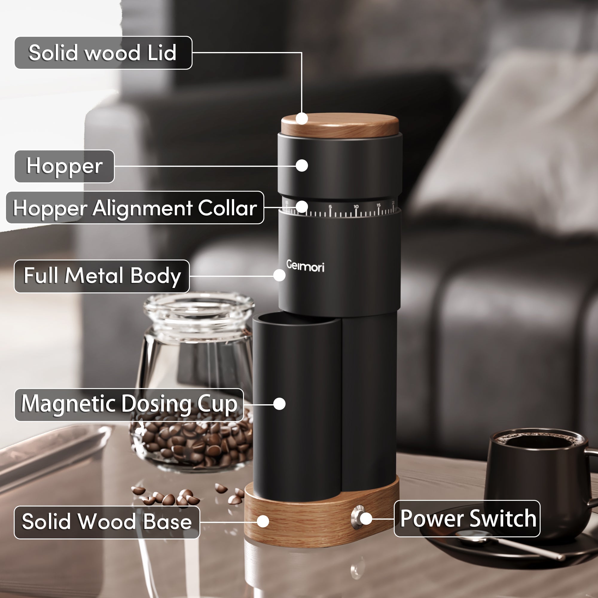 Geimori T38 Plus-The True Pro Grade Portable Coffee Grinder with 38mm Conical Burr, Anti-Static Tech, Stepless Grind Settings