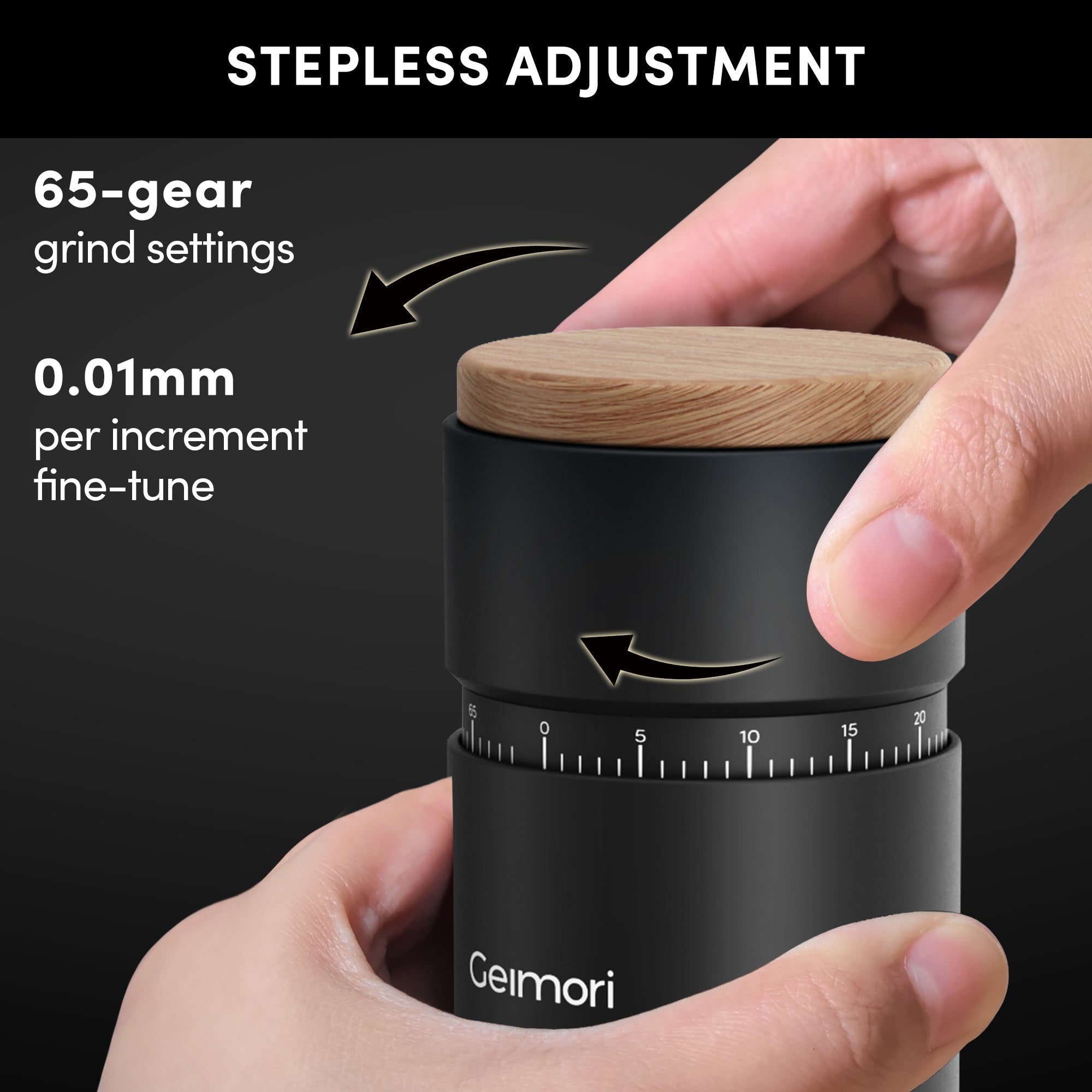 Geimori T38 Plus-The True Pro Grade Portable Coffee Grinder with 38mm Conical Burr, Anti-Static Tech, Stepless Grind Settings
