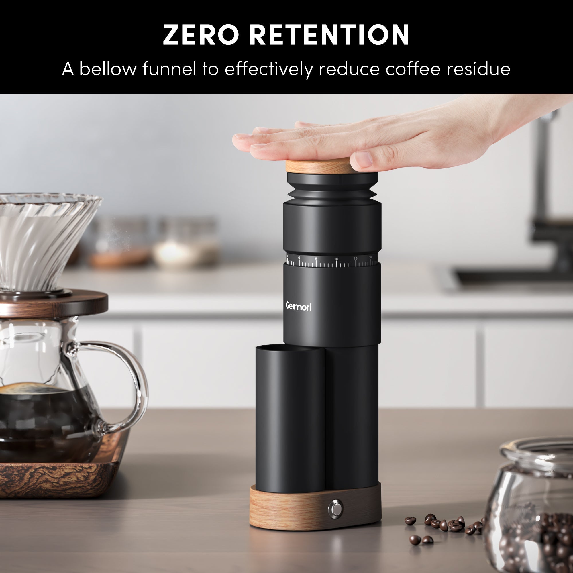 Geimori T38 Plus-The True Pro Grade Portable Coffee Grinder with 38mm Conical Burr, Anti-Static Tech, Stepless Grind Settings