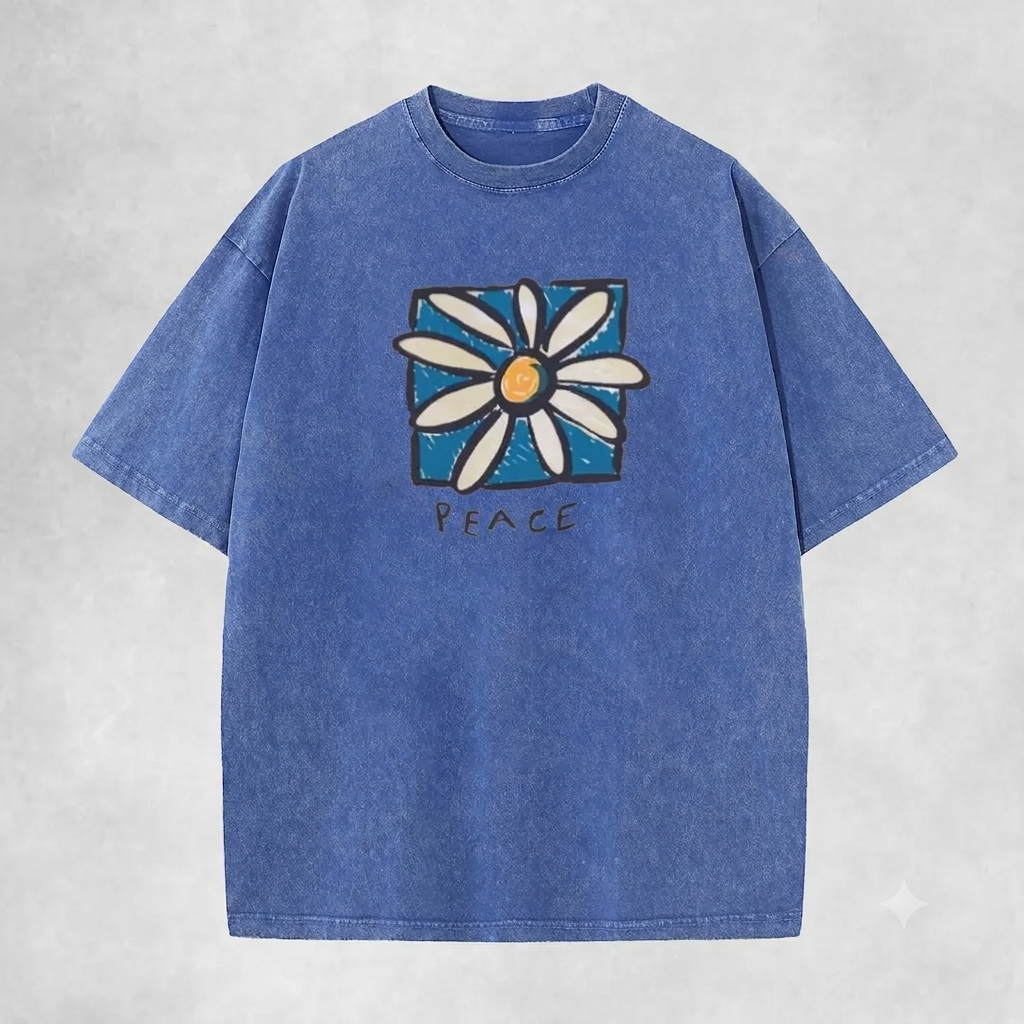 Retro Peace Sign T-Shirt – Vintage Washed Inspirational Graphic Tee, Classic 70s Lightweight Cotton Unisex Positive Vibe Top