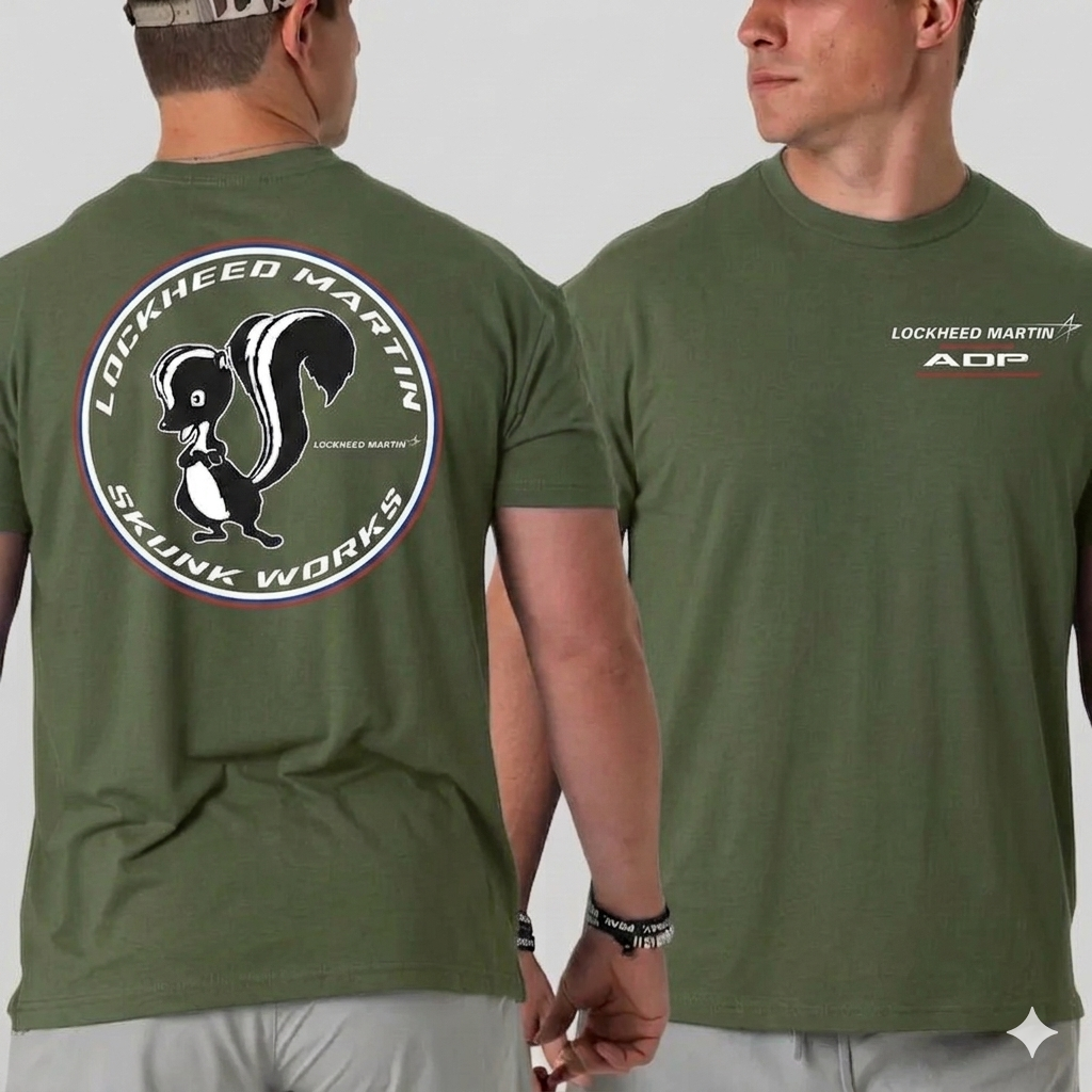 Lockheed Martin Skunk Works T-Shirt – 2-Sided Classic Skunk Logo Graphic Tee