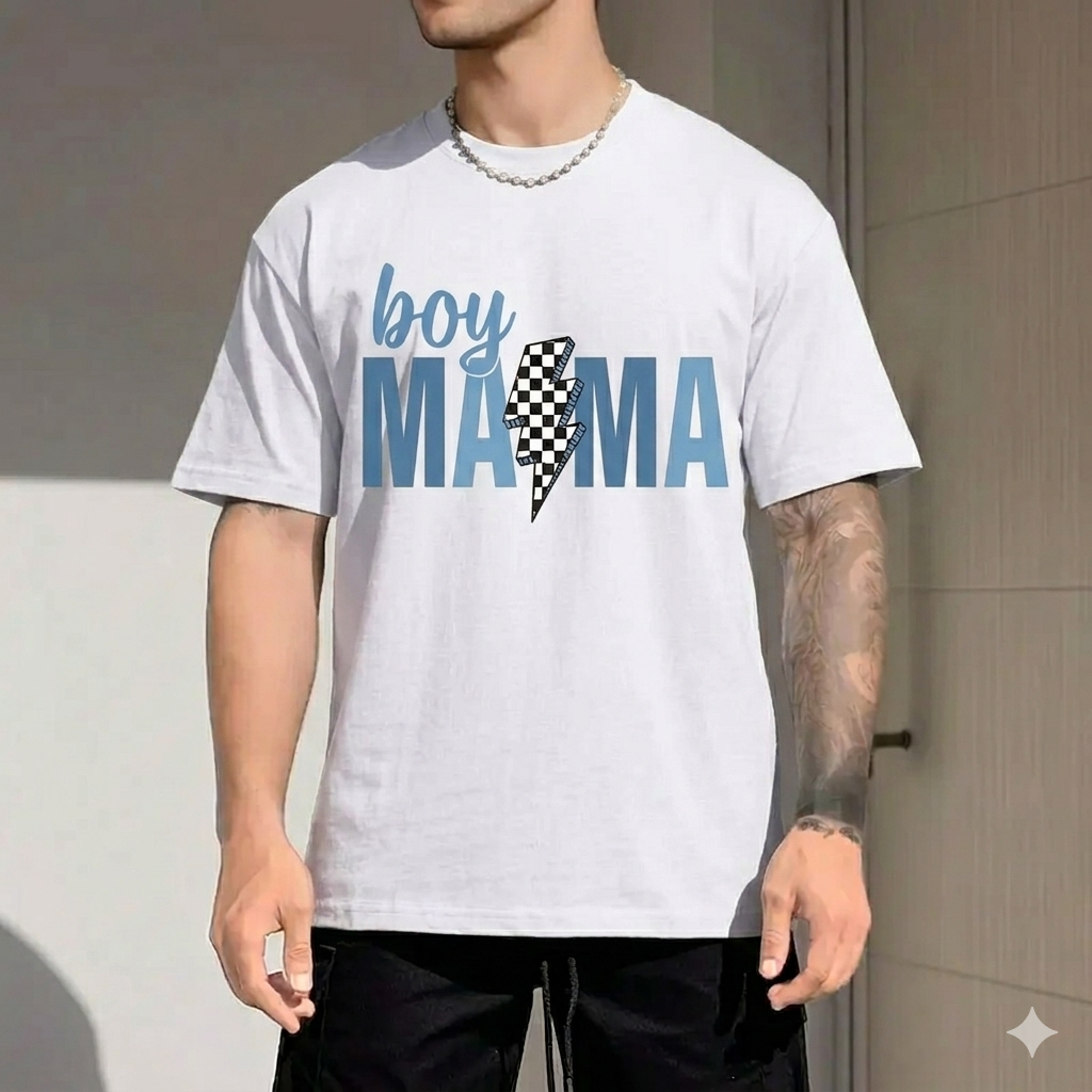 Retro "Boy Mama" Mother's Day 2026 T-Shirt – Trendy Checkered Graphic Tee, Premium 100% Cotton Women’s Fashion Top, Soft Lived-In Heavyweight Groovy Mama Shirt, Made in USA