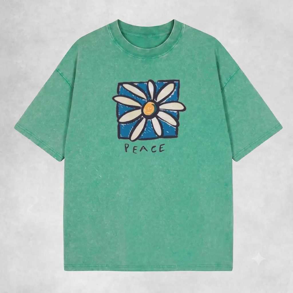 Retro Peace Sign T-Shirt – Vintage Washed Inspirational Graphic Tee, Classic 70s Lightweight Cotton Unisex Positive Vibe Top