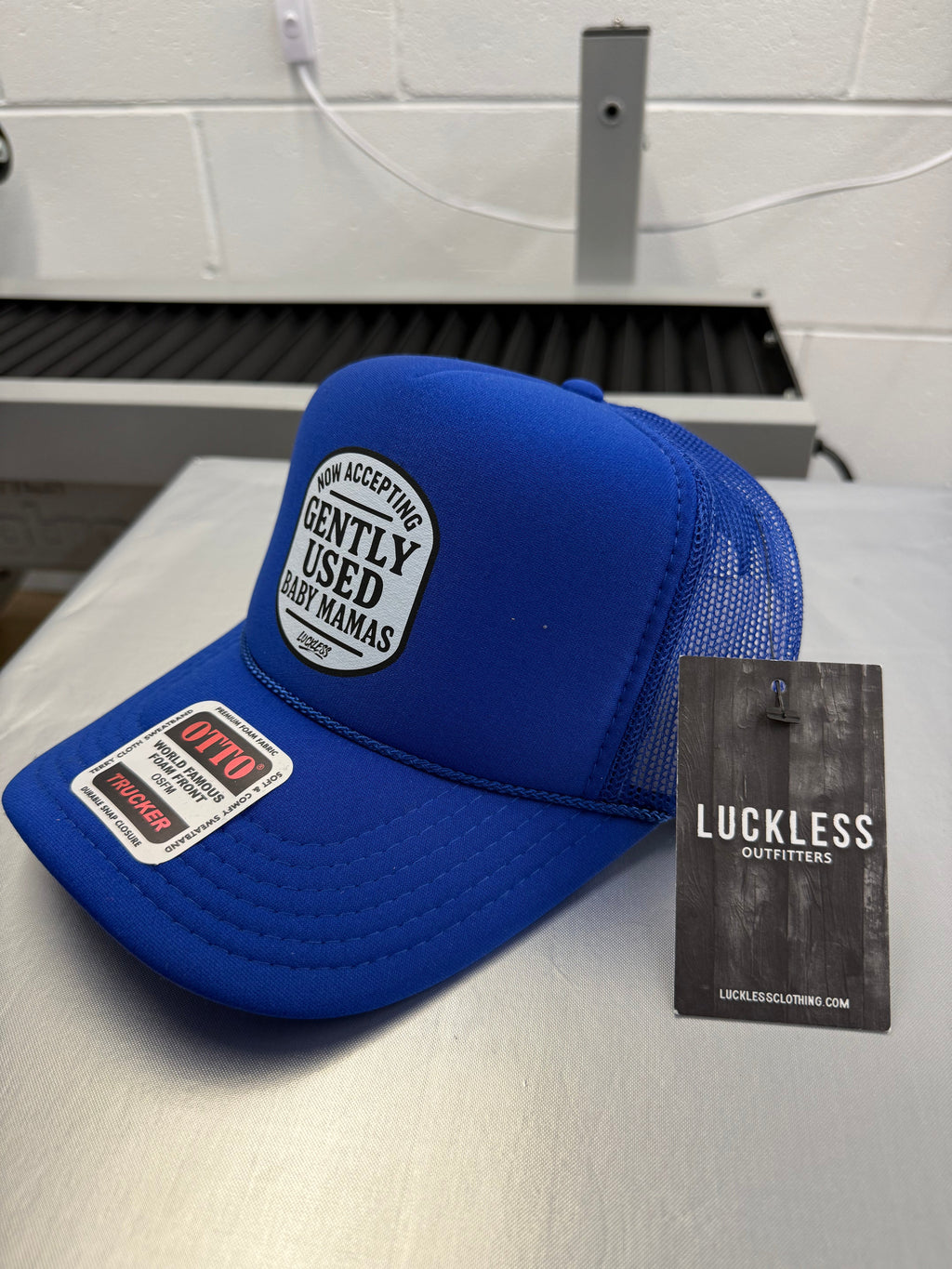 Luckless Outfitters Now Accepting Gently Used Baby Mamas Trucker Hat — side view