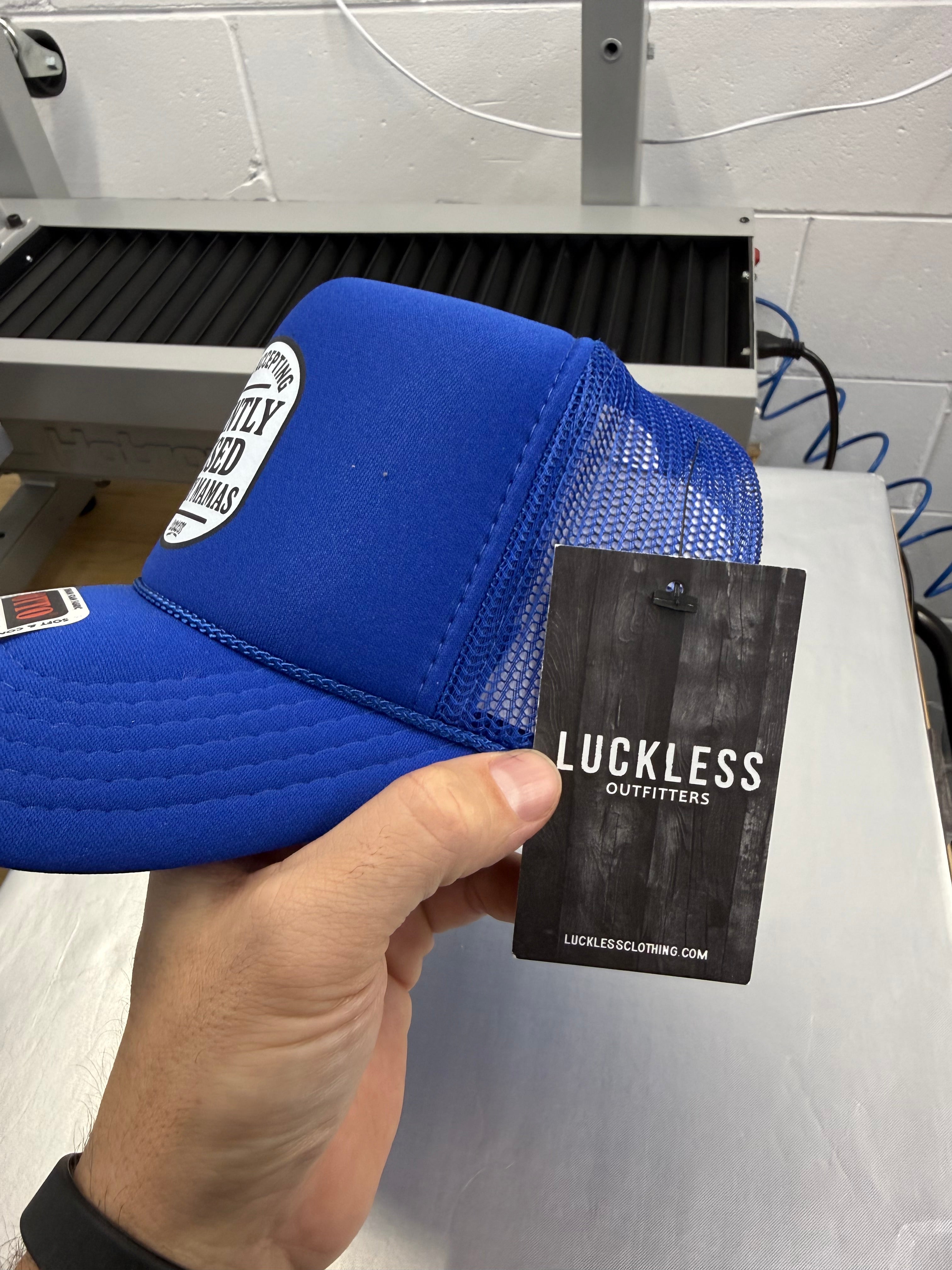 Luckless Outfitters Now Accepting Gently Used Baby Mamas Trucker Hat — back view