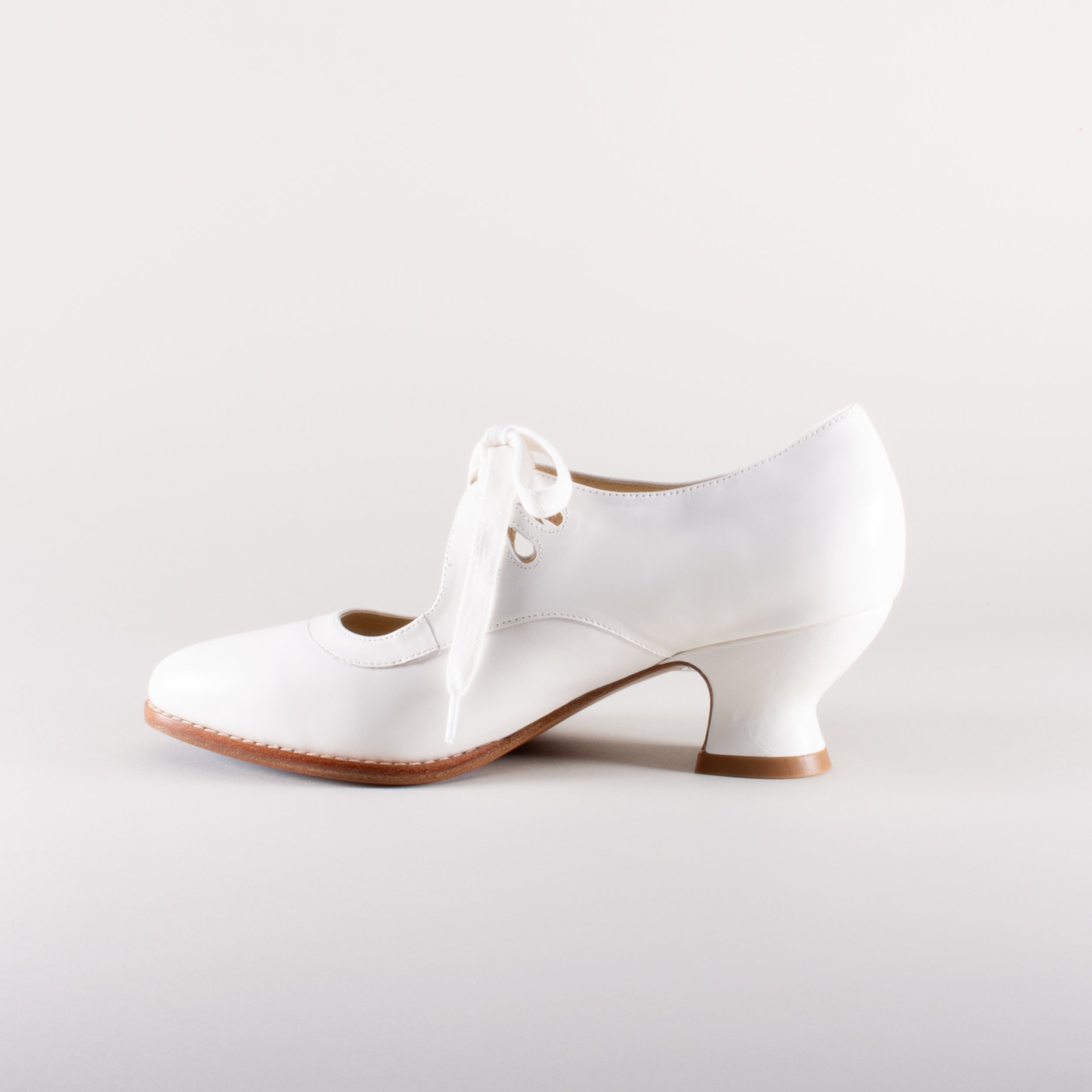 American Duchess Gibson Edwardian Leather Shoes (Soft Ivory) — branding close-up