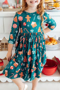 Mila & Rose ® Gingerbread House 3/4 Sleeve Pocket Twirl Dress — main product shot