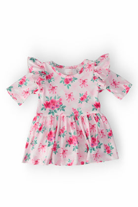 Gingham Bows 3/4 Sleeve Flutter Twirl Bodysuit