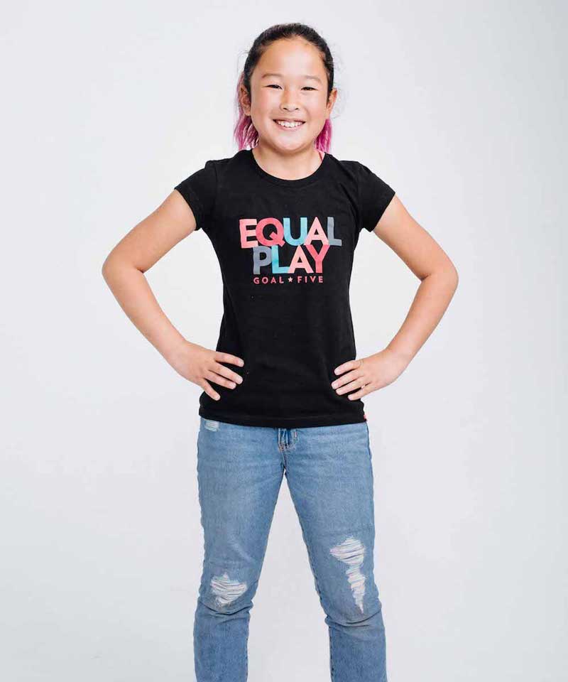 Goal Five Equal Play Girls' Black T Shirt — detail close-up