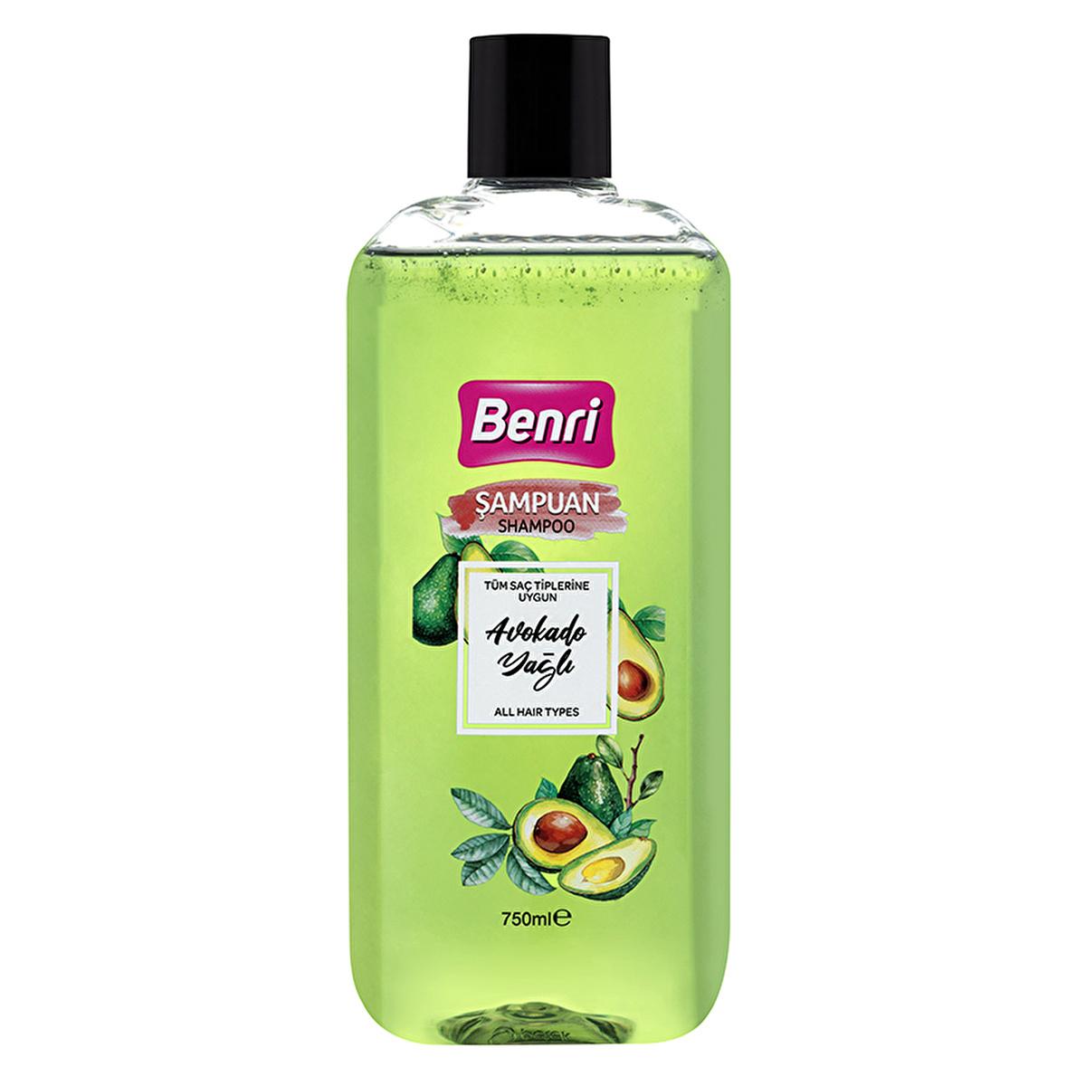 Benri Avocado Oil Shampoo 750ml - Moisturizing, Shine Enhancing, and Detangling Formula for Dry, Damaged Hair