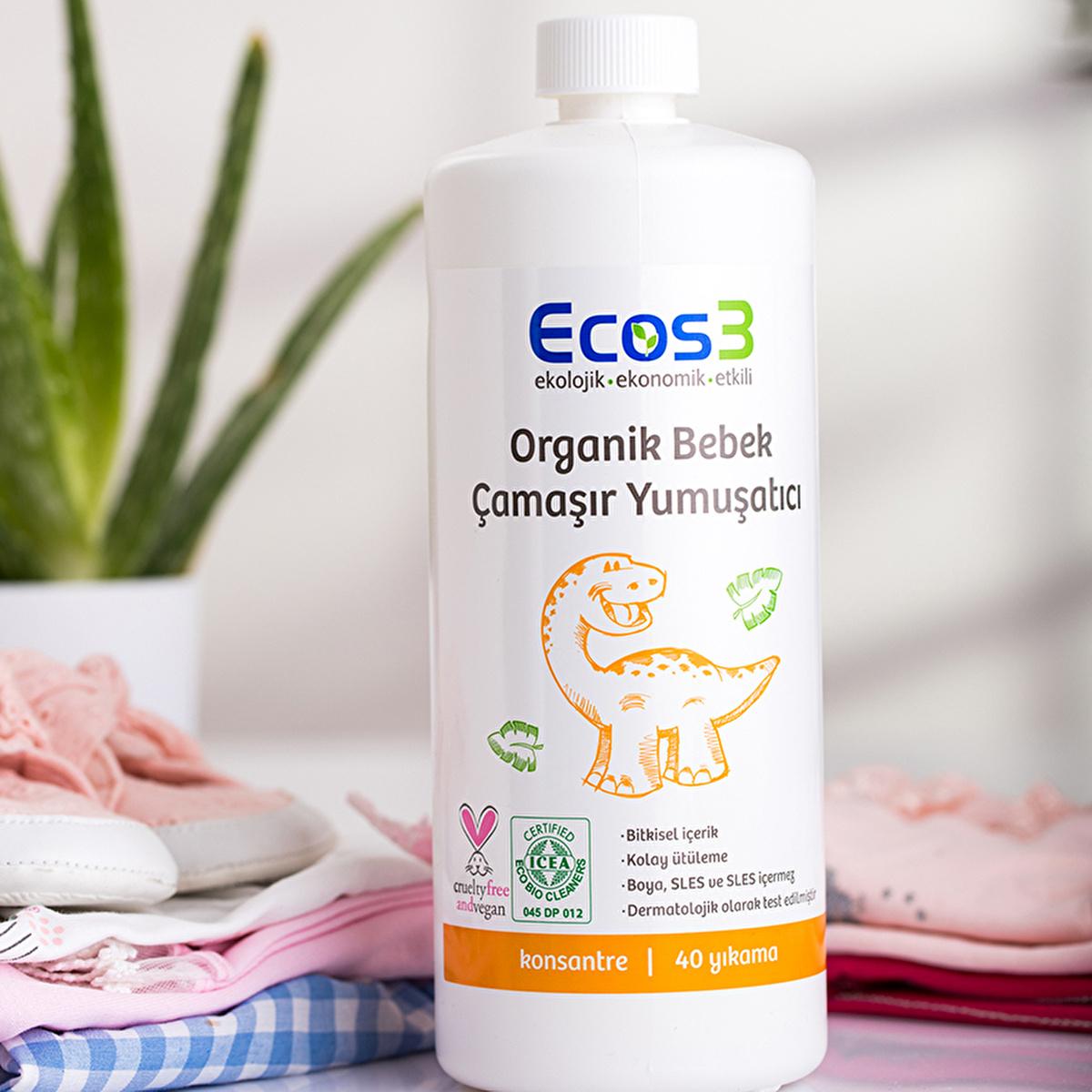 Ecos3 Organic Baby Fabric Softener - Eco-Friendly, Vegan Certified, Concentrated Formula for 40 Washes
