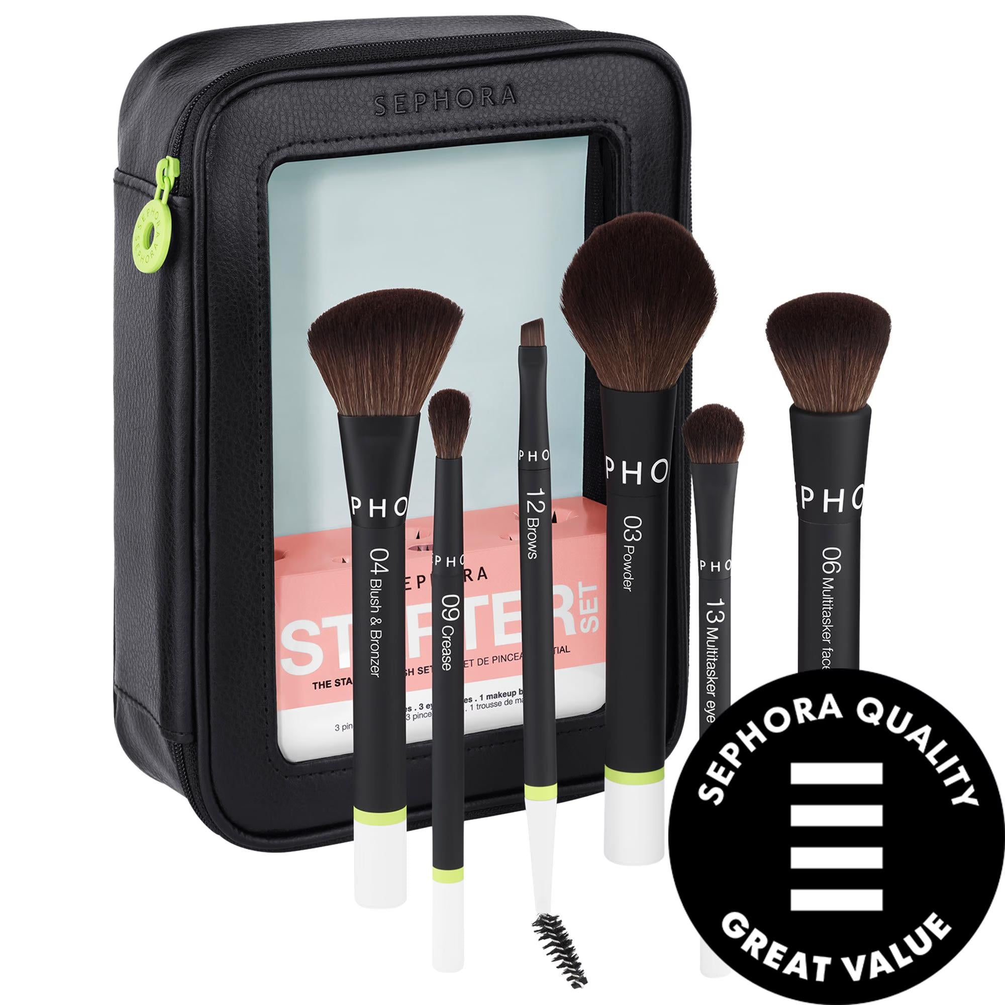 SEPHORA COLLECTION Starter Brush Set - 6 Essential Vegan Makeup Brushes for Beginners, Sustainable & Cruelty-Free