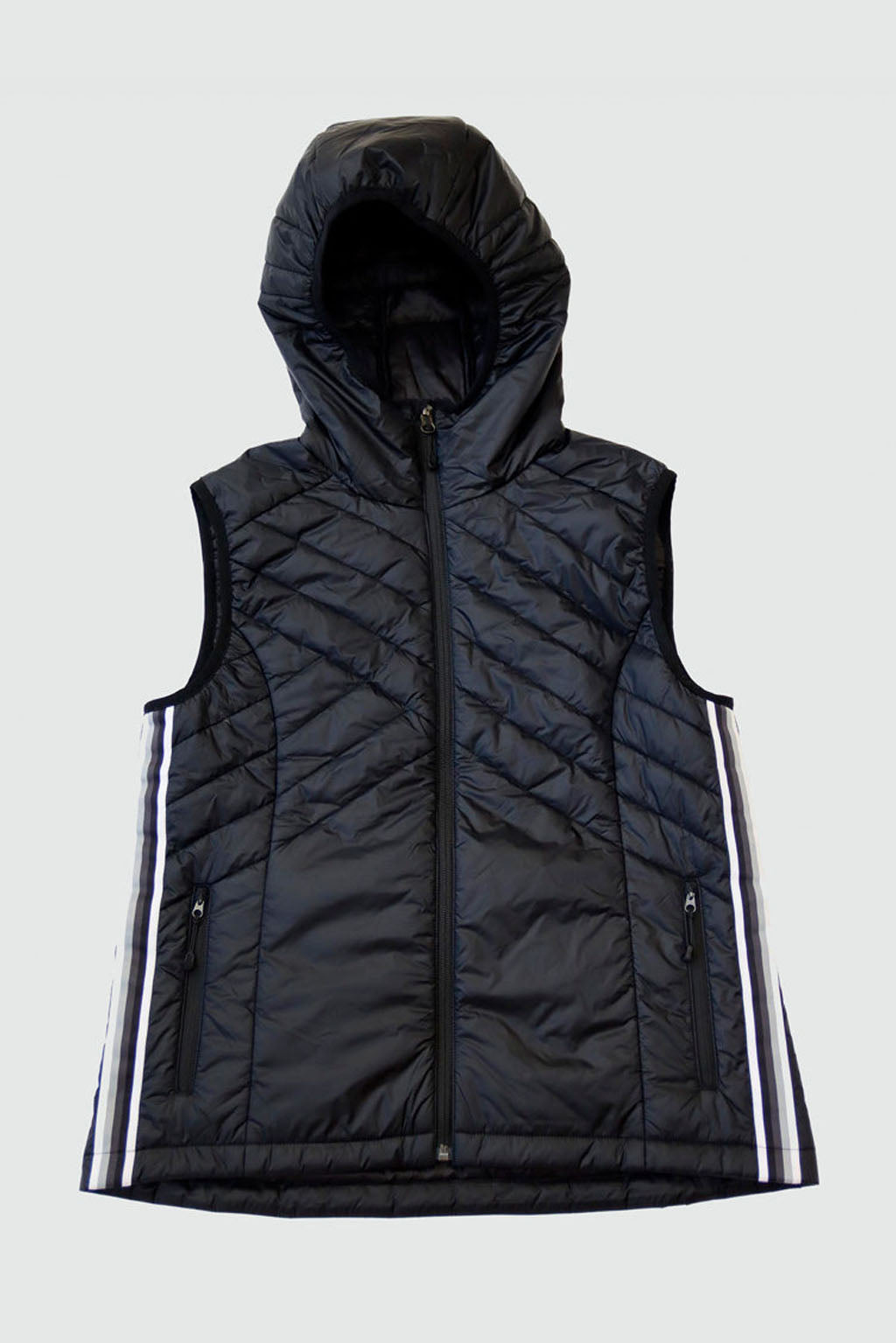 Goal Five Powerstripe Eco-Friendly Down Hooded Vest — in-use photo