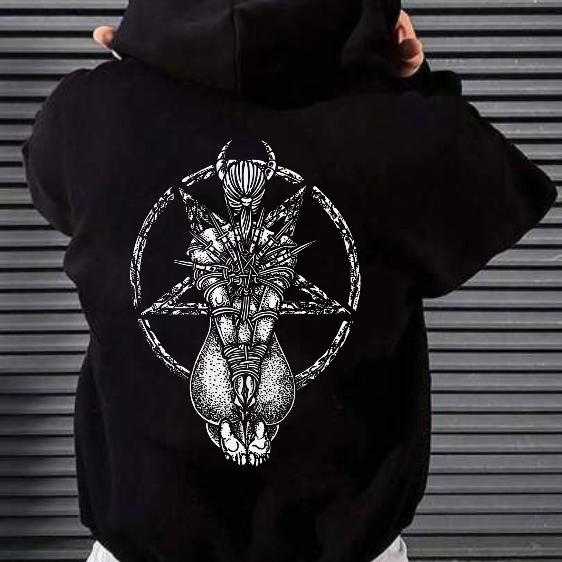 Pasimax Goat Skull Pentagram Occult Hoodie — main product shot