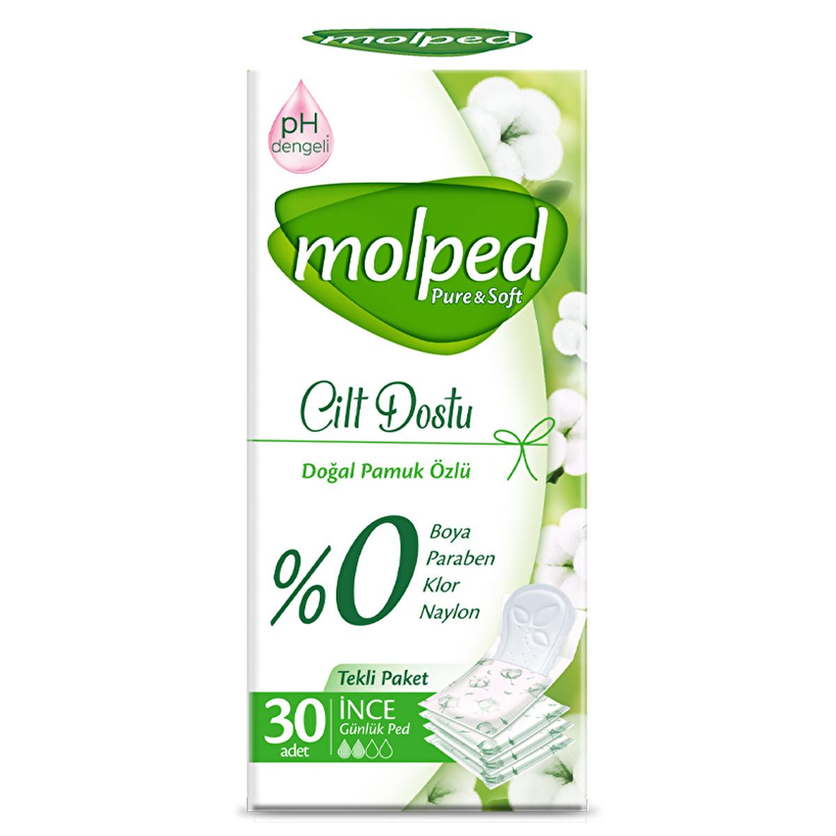Molped Pure & Soft: 30-Count Natural Cotton Panty Liners - Gentle, Unscented Comfort for Sensitive Skin, Dye & Chlorine-Free