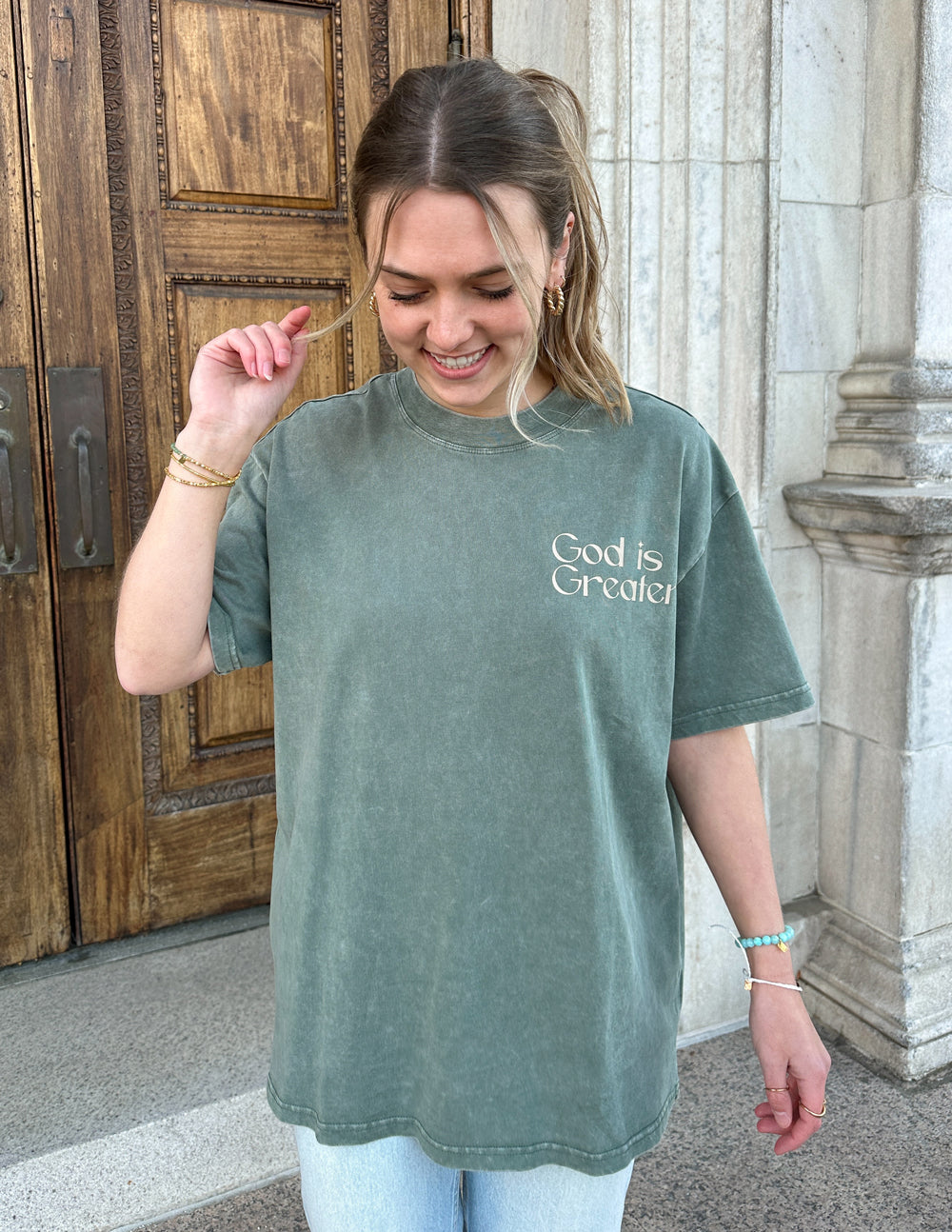 Elevated Faith God Is Greater Unisex Tee — detail shot 10