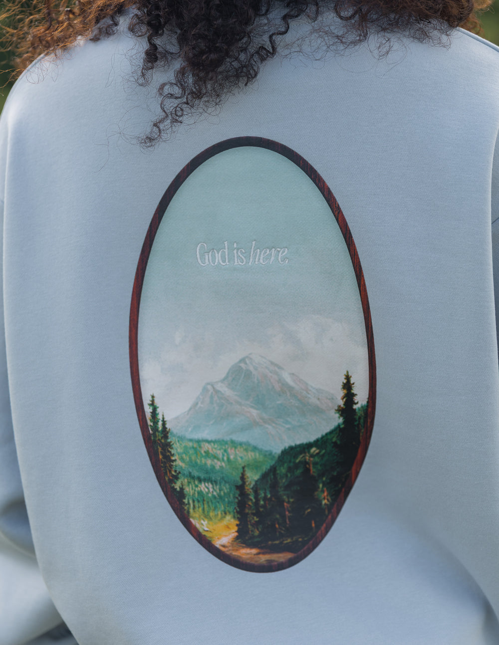 Elevated Faith God Is Here Unisex Crewneck — detail shot 6