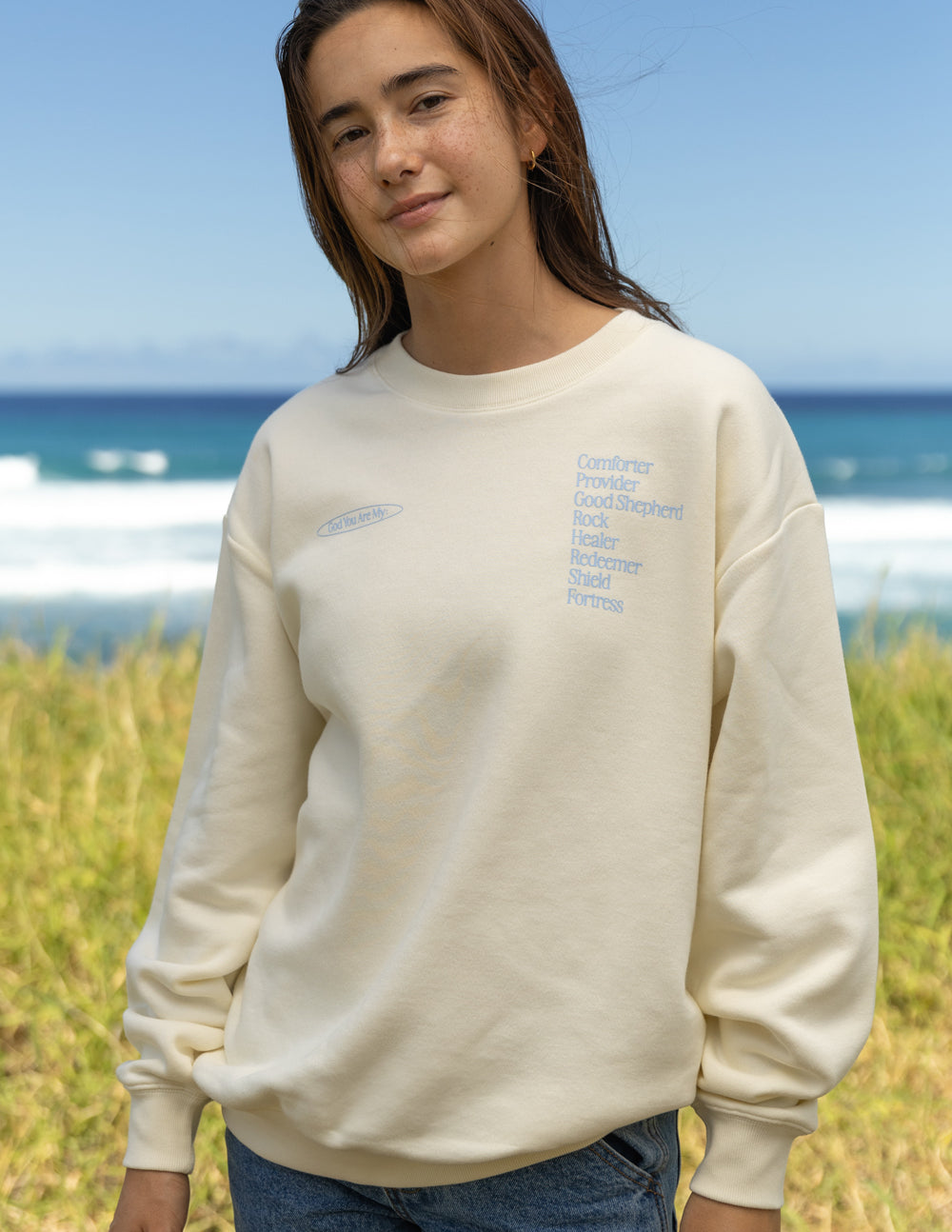 Elevated Faith God Is My Everything Unisex Crewneck — detail close-up