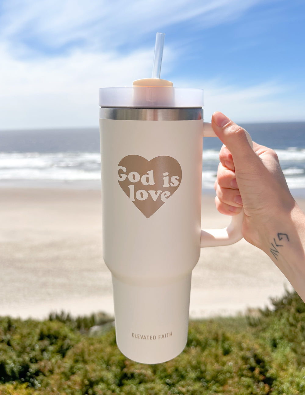 Elevated Faith God is Love 40 oz Tumbler — lifestyle context