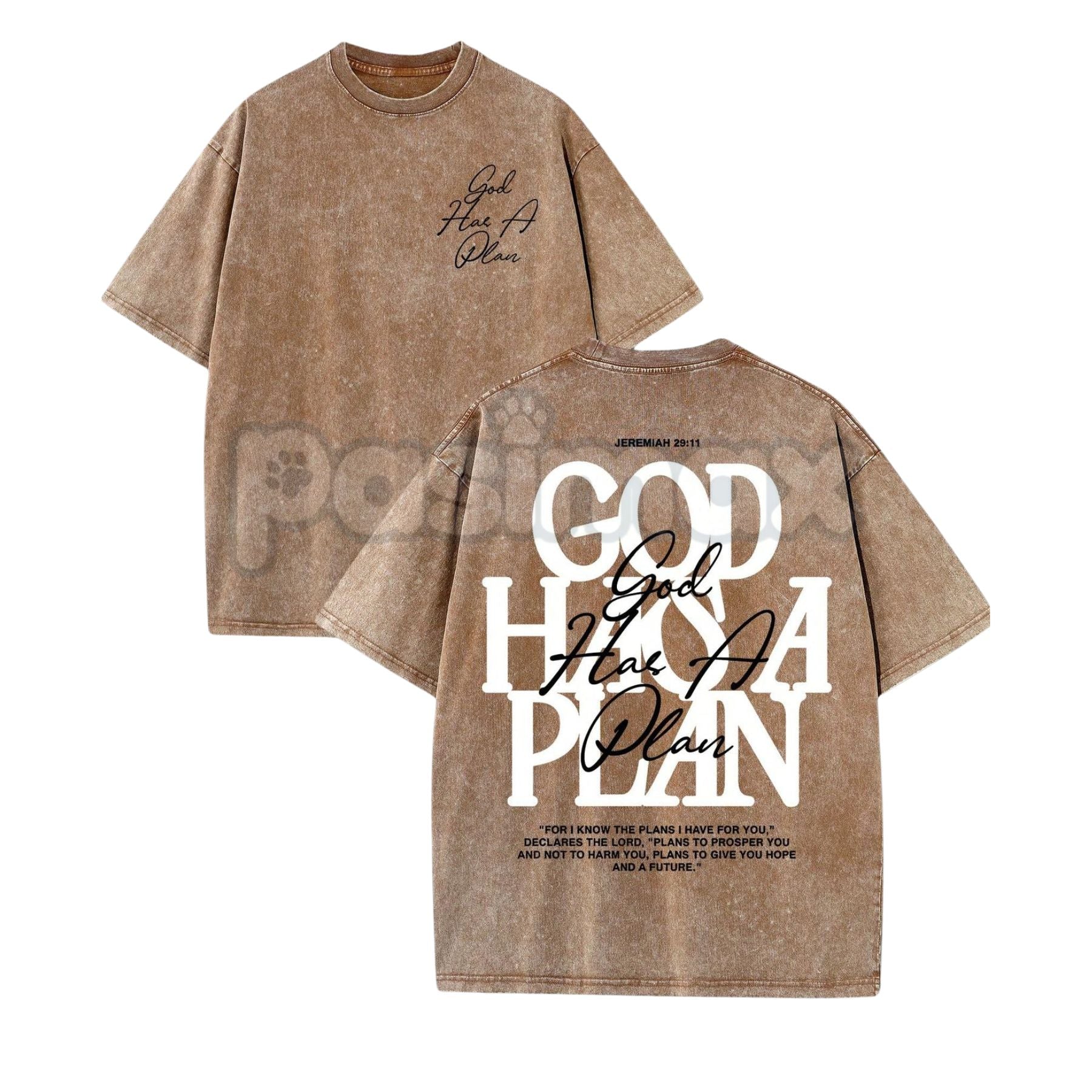 Pasimax "God Has A Plan" Double Sided T-Shirt – Retro Washed Christian Letter Print, 230 GSM Cotton — main product shot