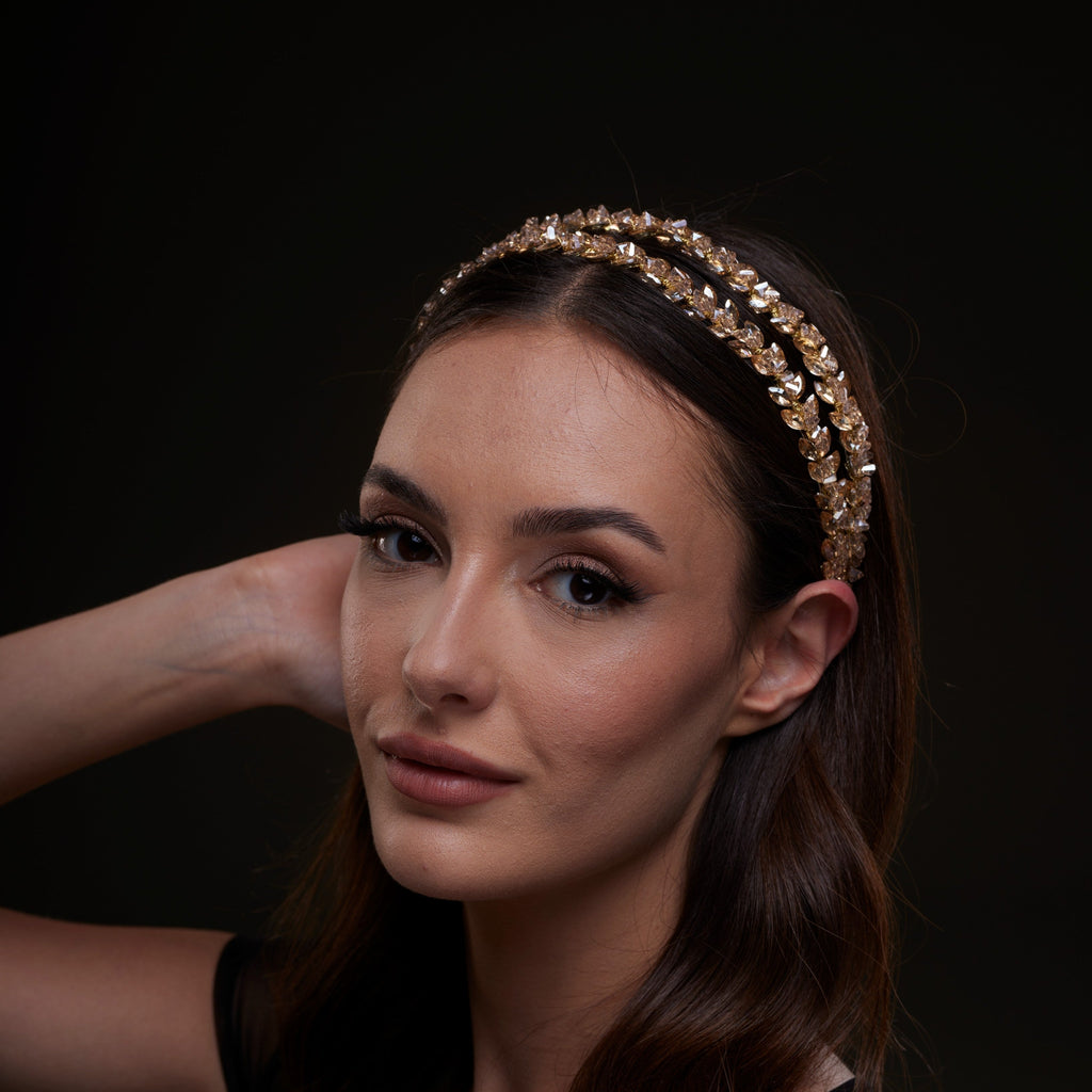 Gold Crystal Beaded Hairband – Bridal Port