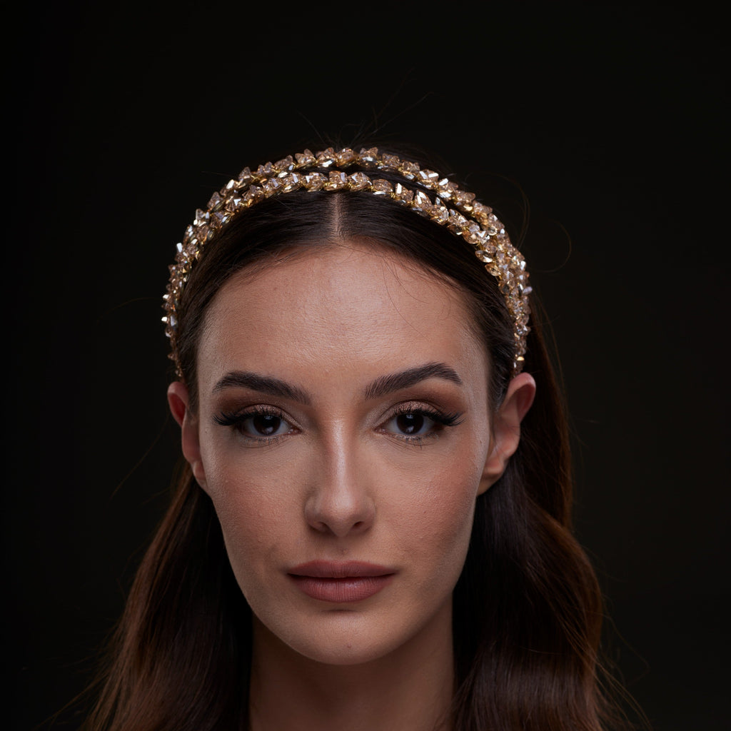 Gold Crystal Beaded Hairband – Bridal Port, view 2
