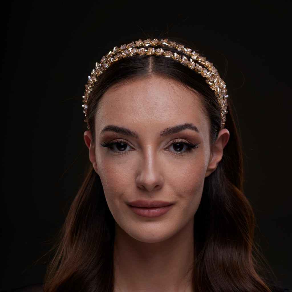 Gold Crystal Beaded Hairband – Bridal Port, view 3