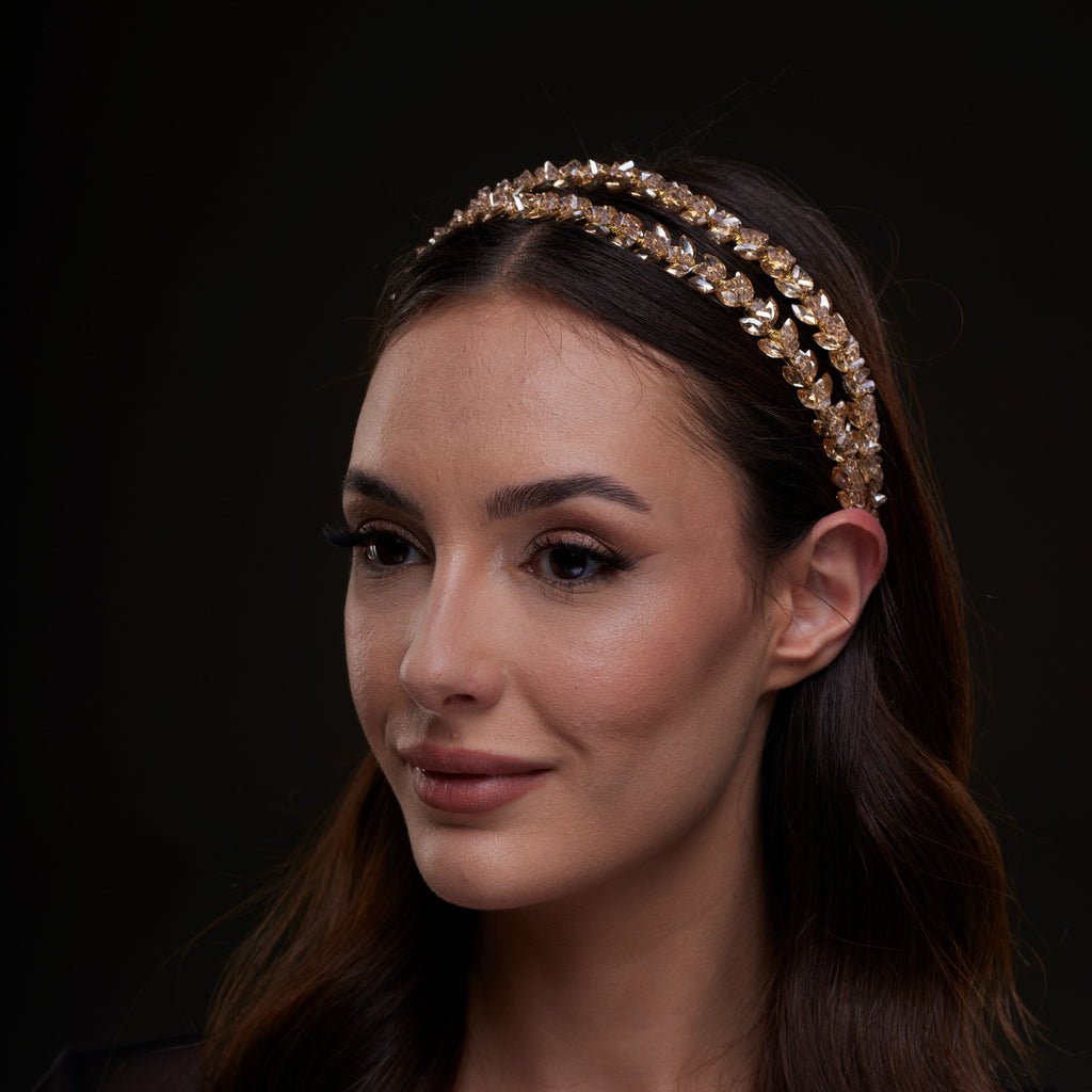 Gold Crystal Beaded Hairband – Bridal Port, view 4