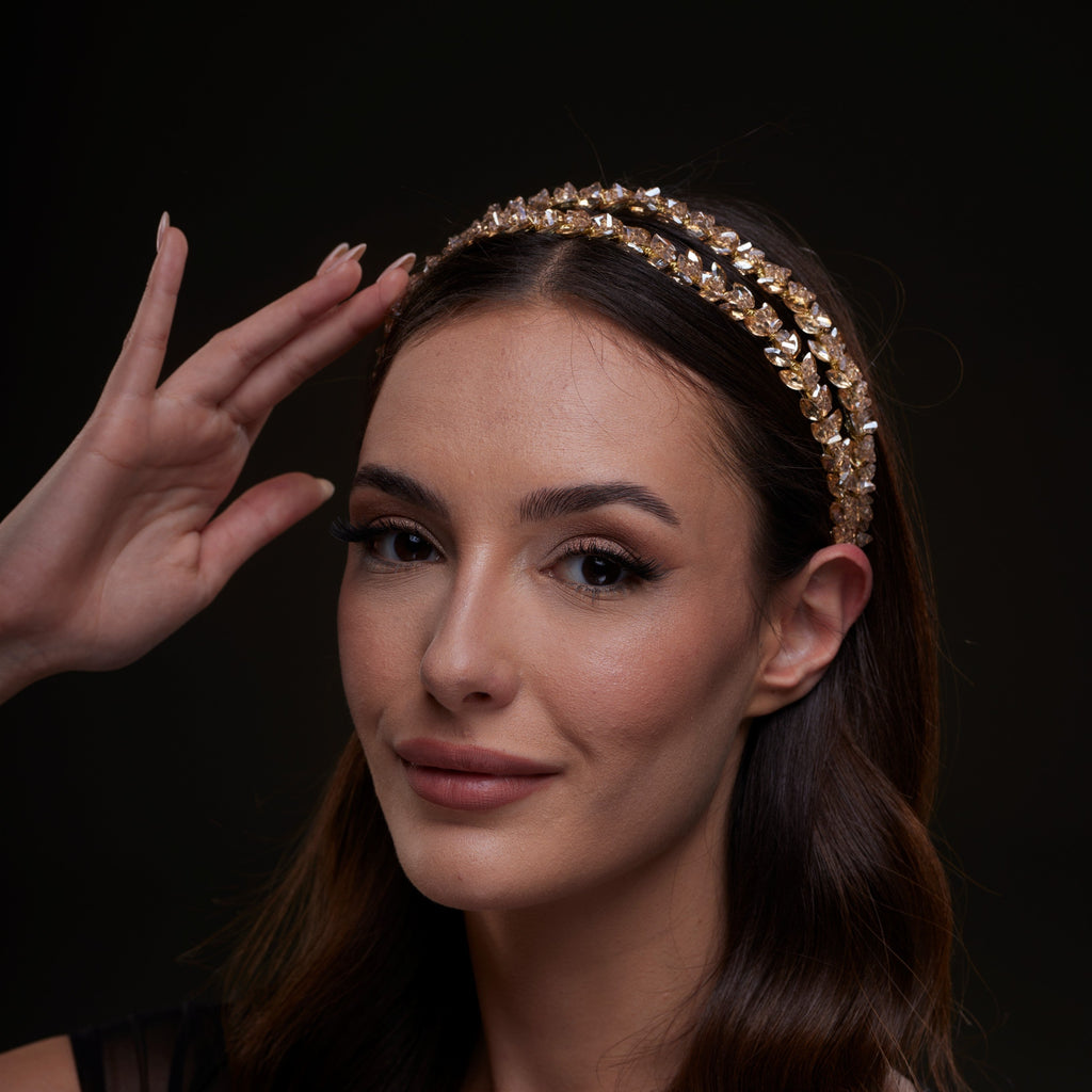 Gold Crystal Beaded Hairband – Bridal Port, view 5