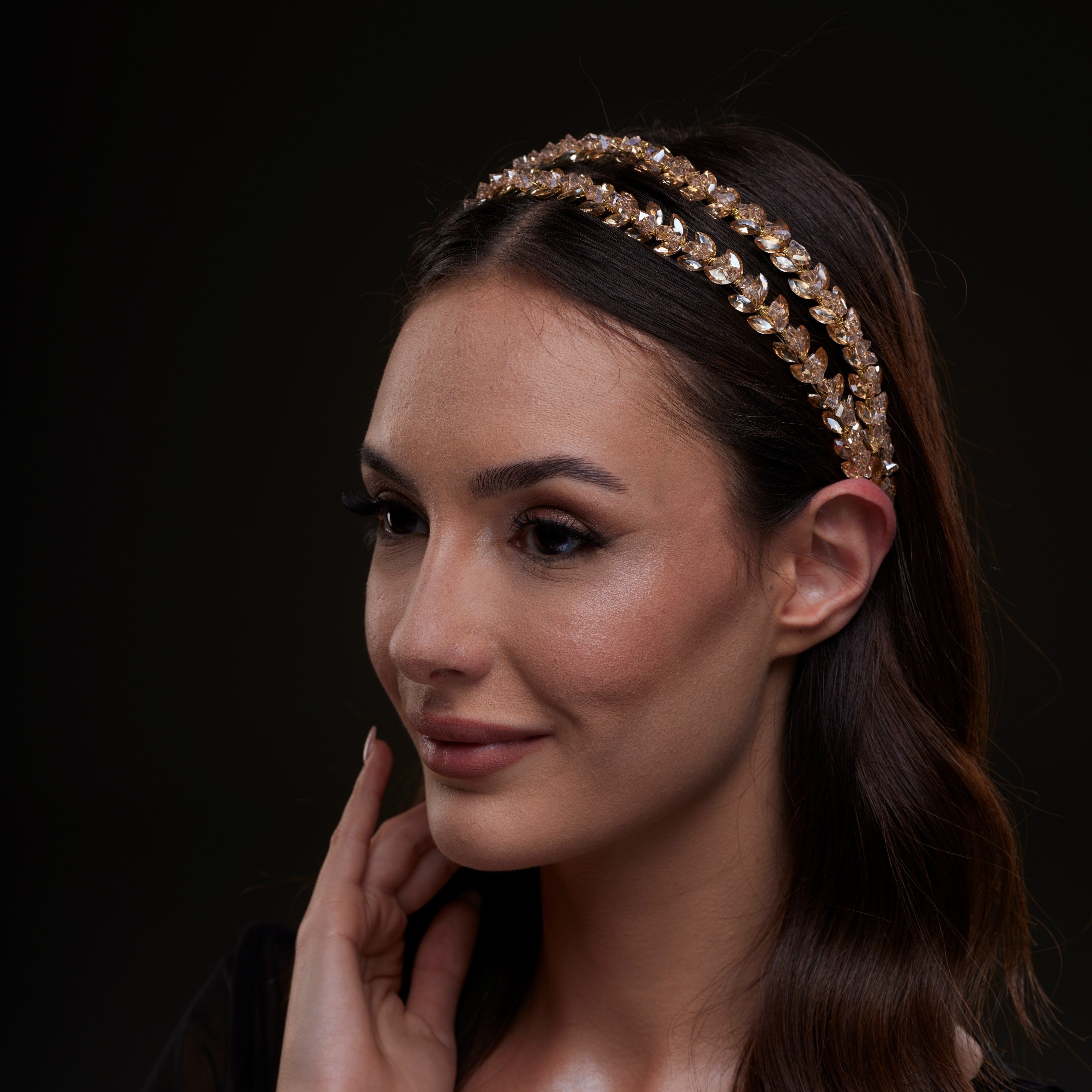 Gold Crystal Beaded Hairband – Bridal Port, view 6