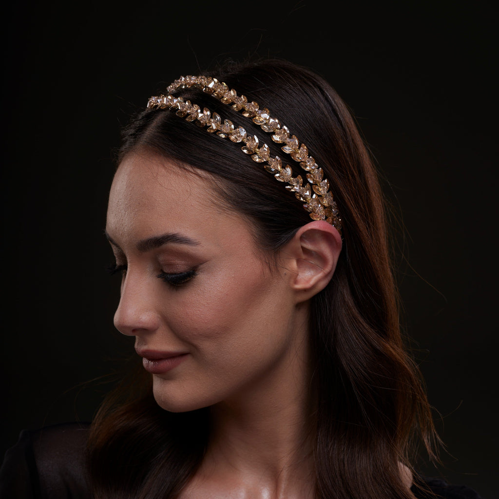 Gold Crystal Beaded Hairband – Bridal Port, view 7