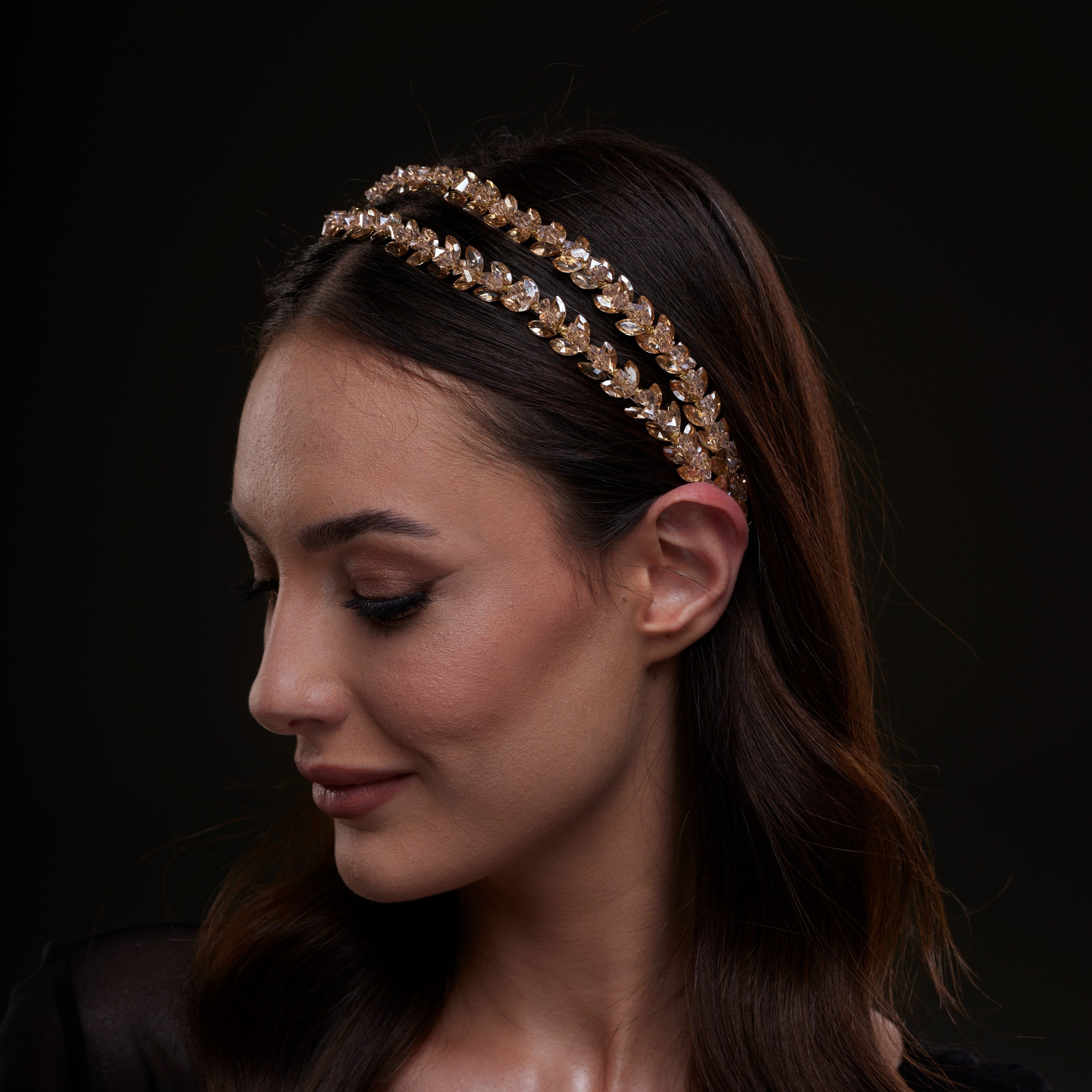 Gold Crystal Beaded Hairband – Bridal Port, view 7