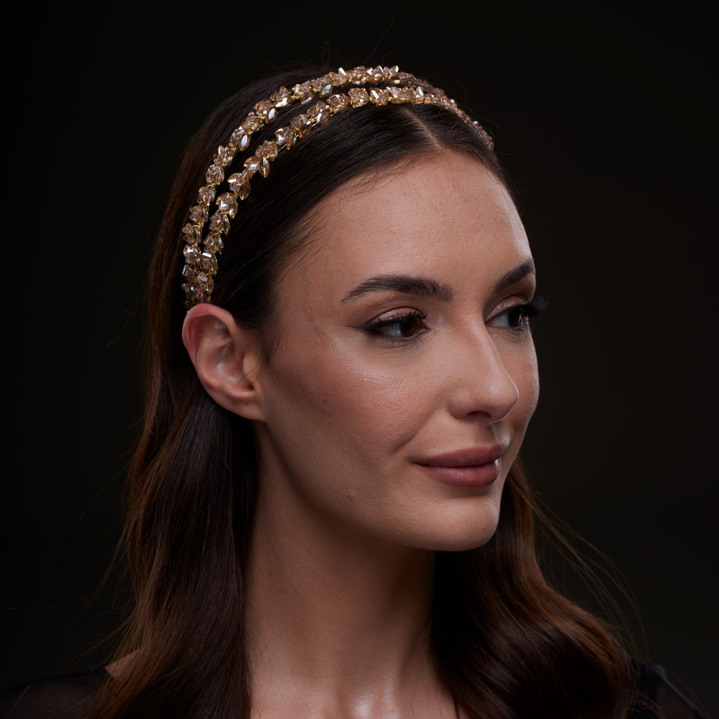 Gold Crystal Beaded Hairband – Bridal Port, view 8