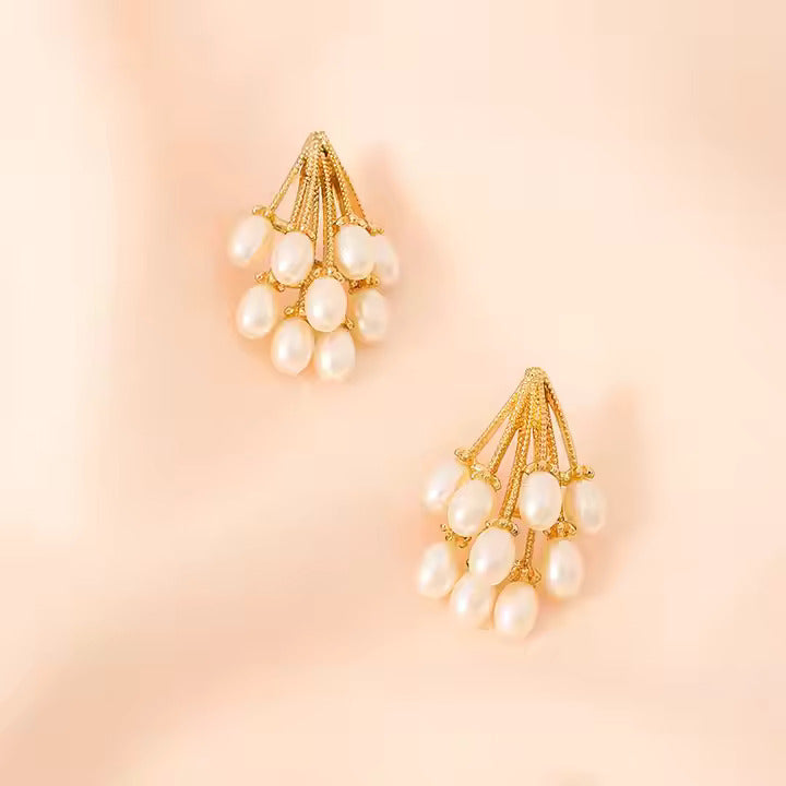 SORI STYLE Elegant Gold & Pearl Cluster Earrings — main product shot