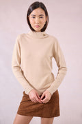 KADOU BOUTIQUE Golden Button Knitted Sweater – Beige Turtleneck by Molly Bracken — main product shot