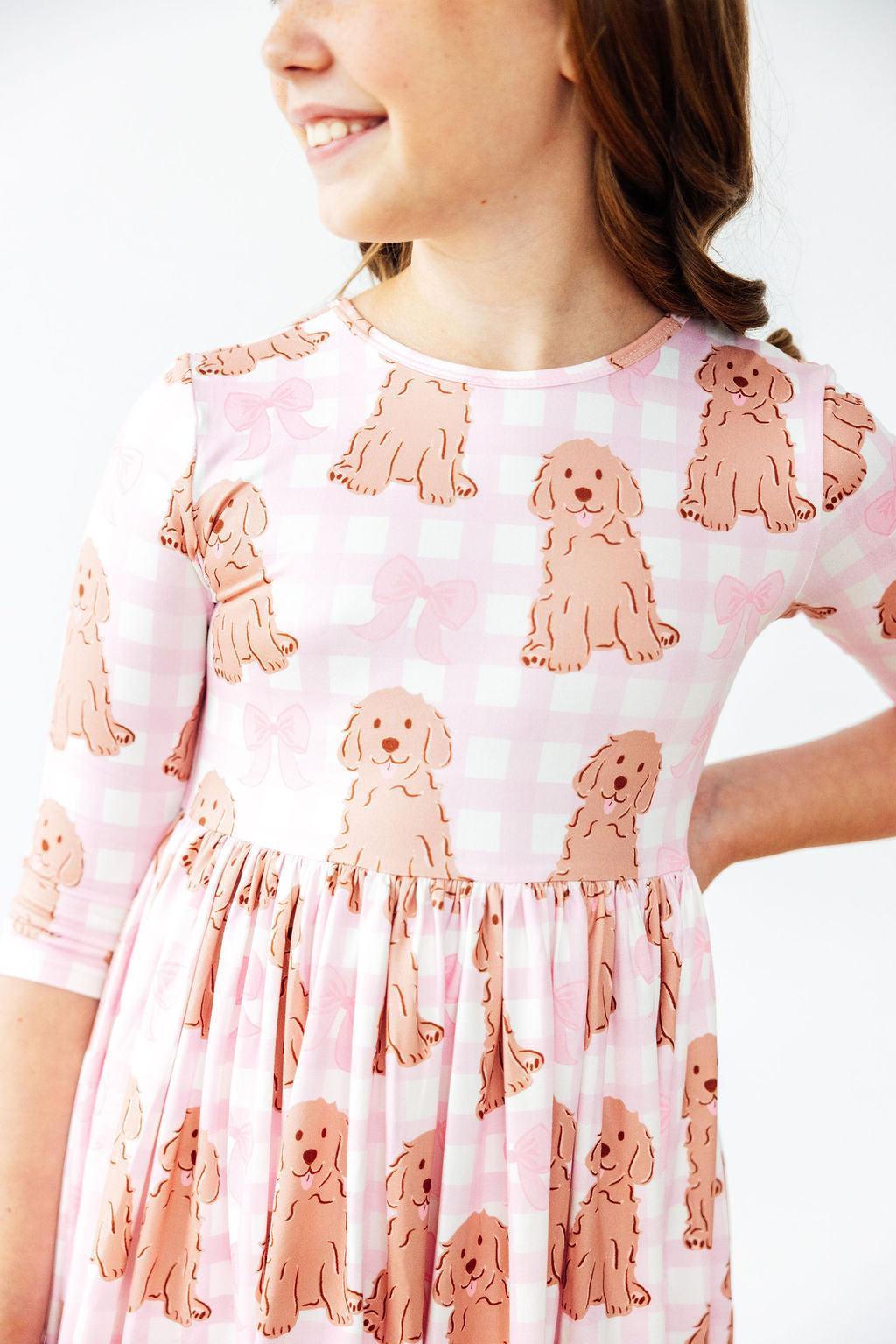 Mila & Rose ® Goldendoodle 3/4 Sleeve Pocket Twirl Dress — detail close-up
