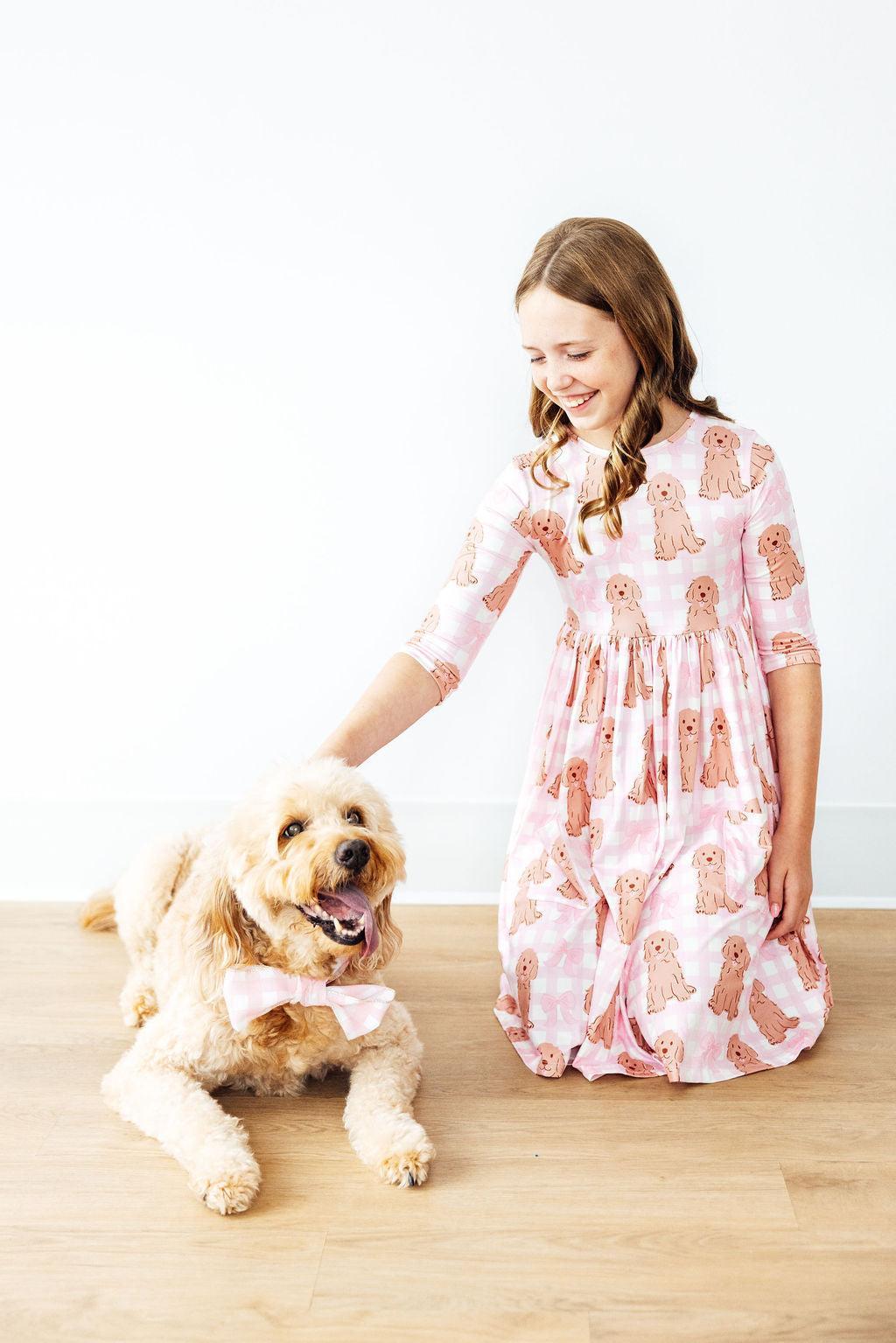 Mila & Rose ® Goldendoodle 3/4 Sleeve Pocket Twirl Dress — lifestyle context