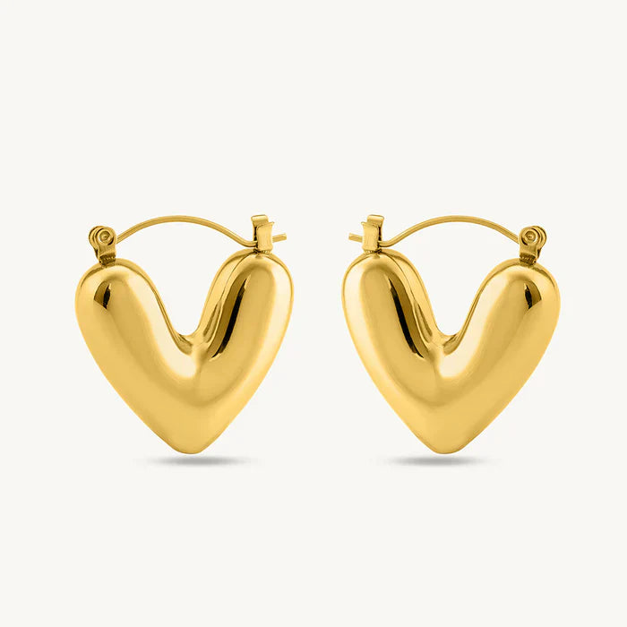 SORI STYLE Golden Puff Heart Hoop Earrings — main product shot