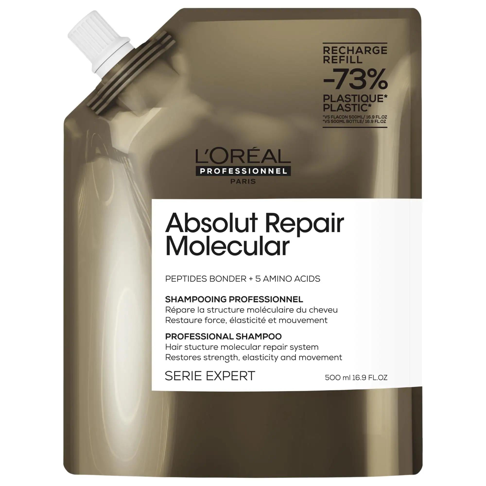 L'Oréal Professionnel Absolut Repair Molecular Shampoo for Damaged Hair, Sulfate-Free, Color-Safe, Repairs Strength & Elasticity