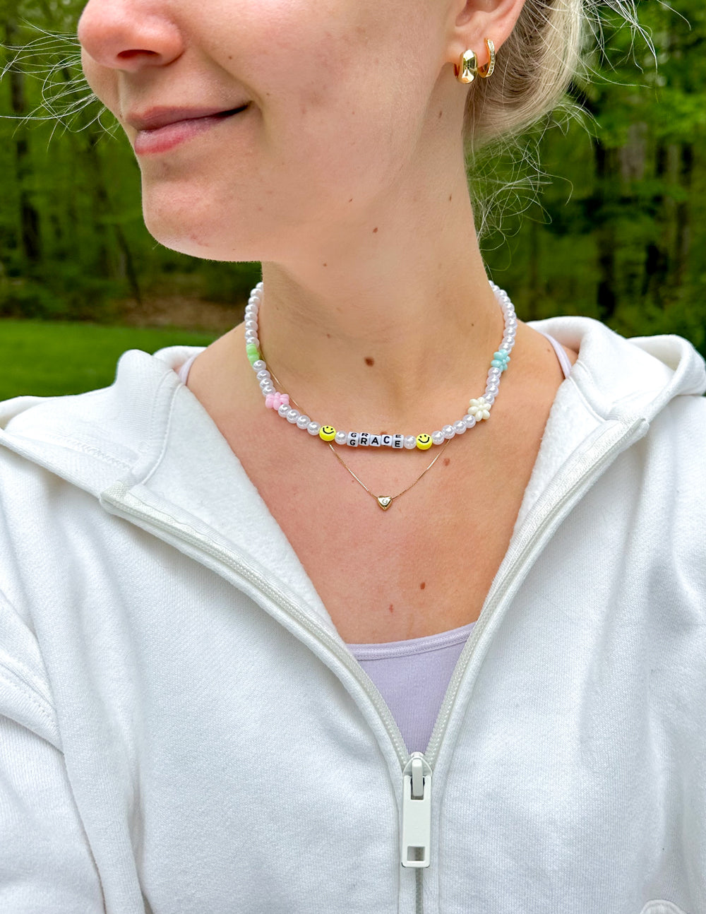 Elevated Faith Grace Letter Necklace — detail close-up